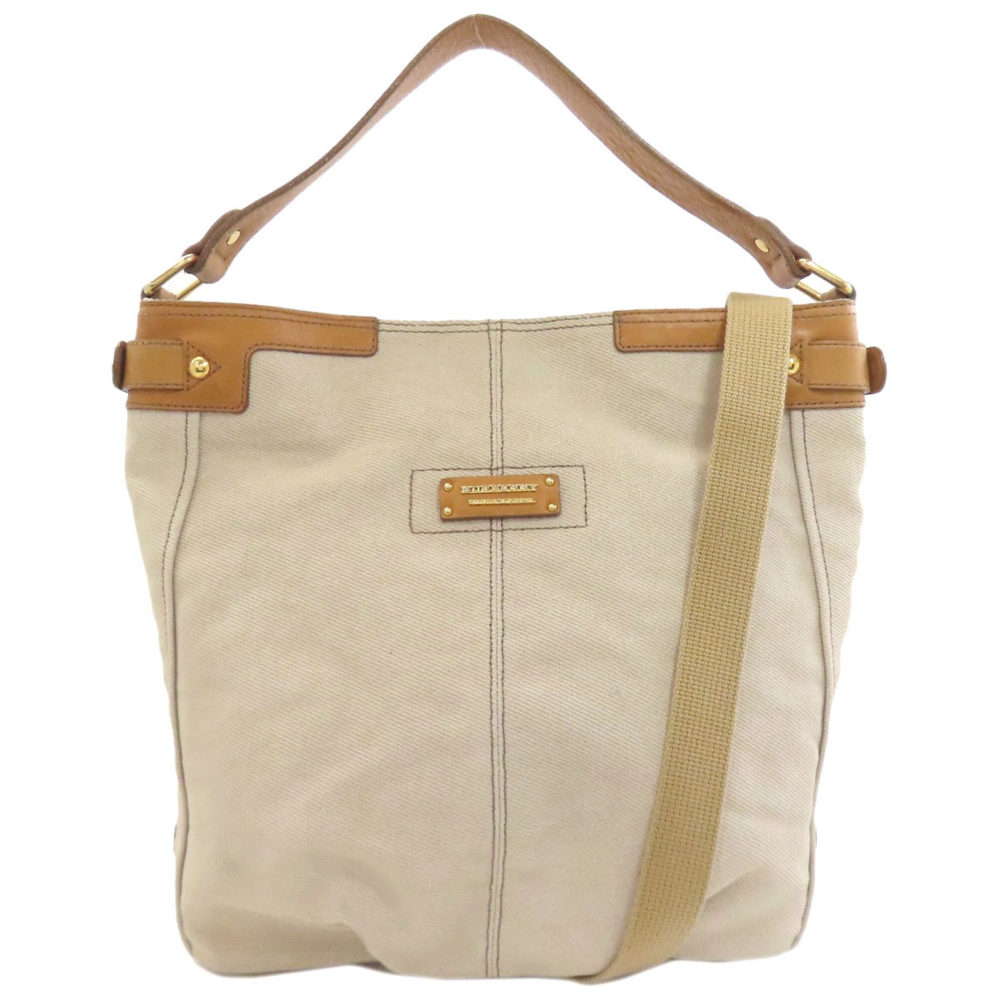 Burberry Brown Gray Canvas Leather Handbag (Pre-Owned)