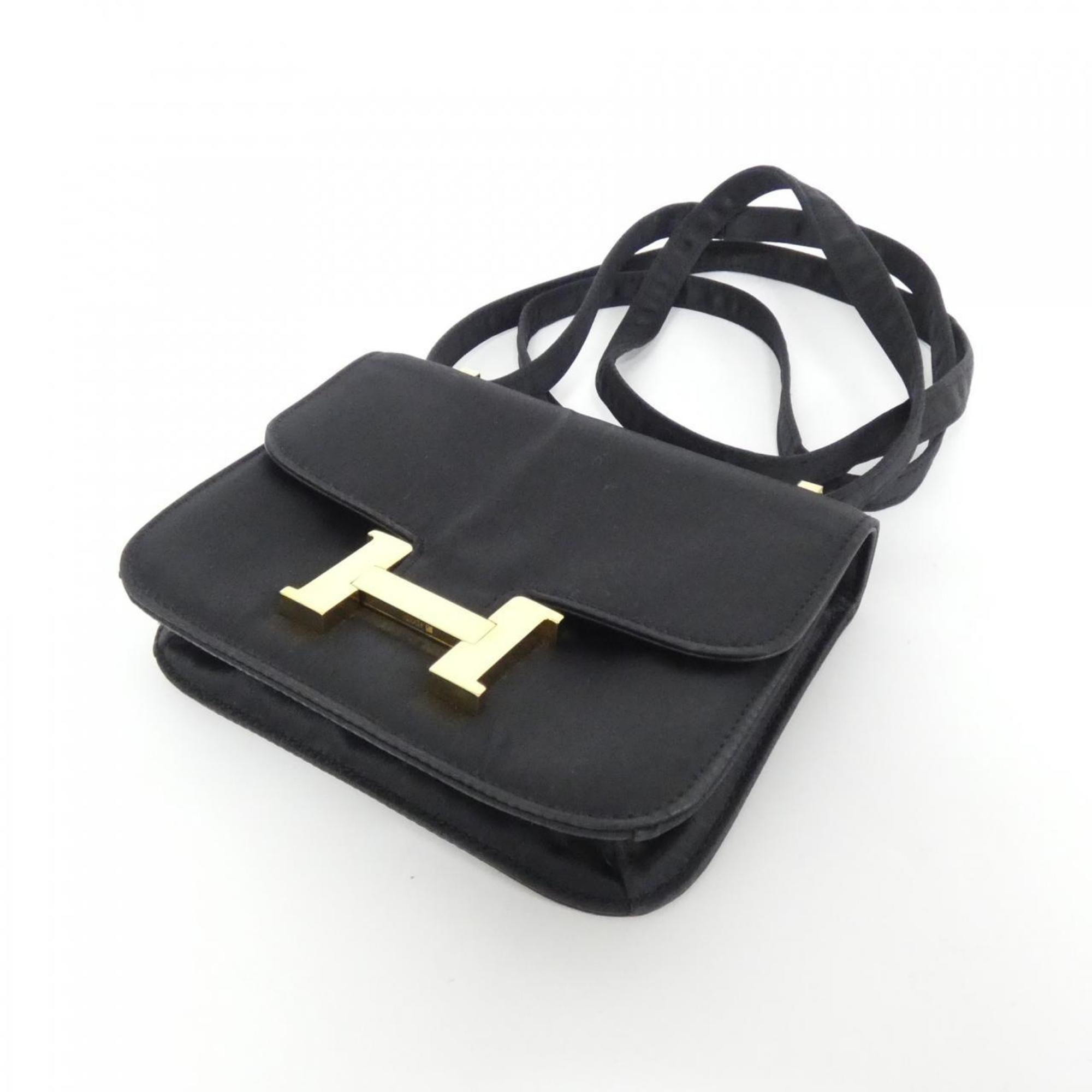 Hermes Constance Black Satin Shoulder Bag (Pre-Owned)