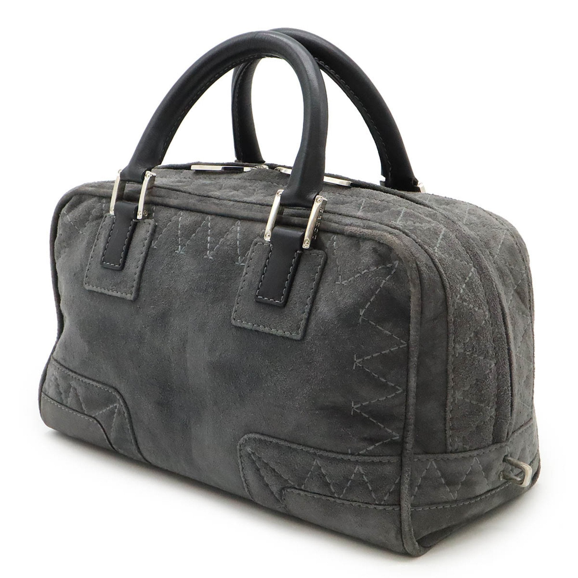 Loewe Black Gray Suede Leather Boston Bag Handbag (Pre-Owned)