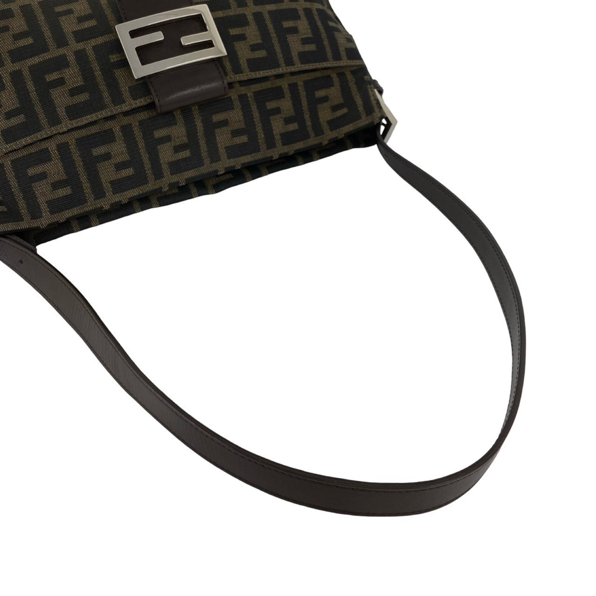 Fendi Black Brown Canvas Leather Handbag Shoulder Bag (Pre-Owned)