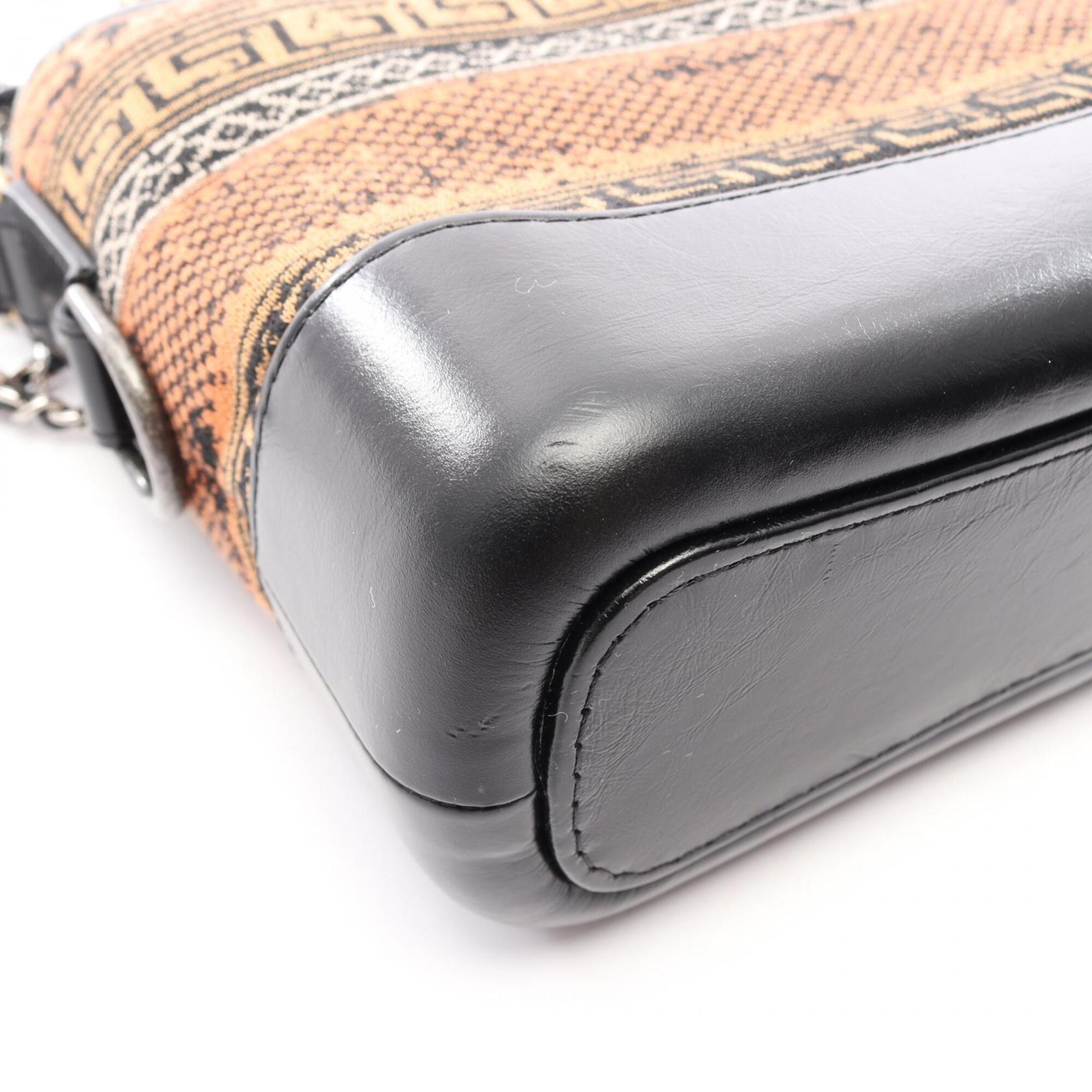 Chanel Black Multi-Color Orange Leather Knit Handbag Shoulder Bag (Pre-Owned)