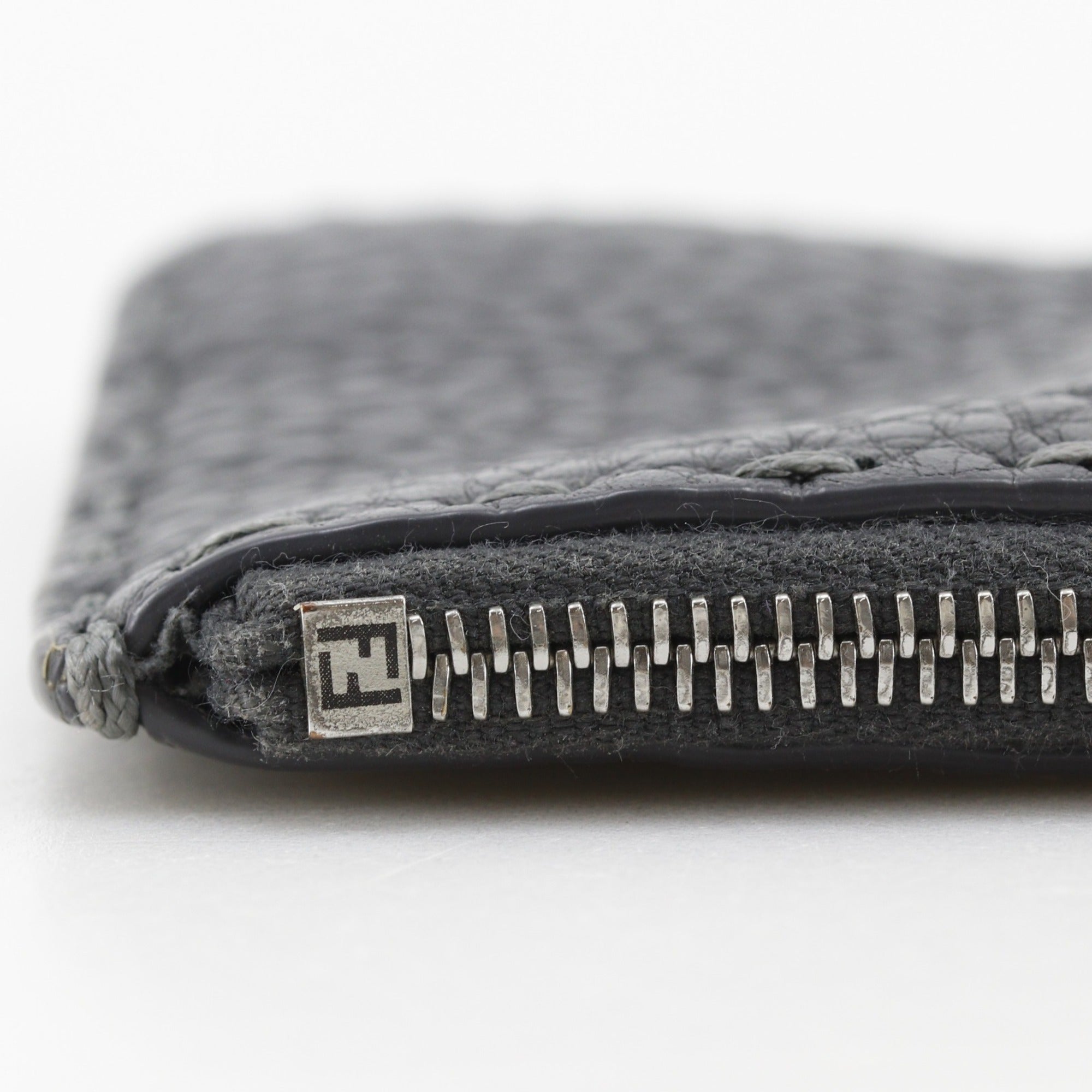 Fendi Selleria Gray Leather Coin Purse/Coin Case (Pre-Owned)