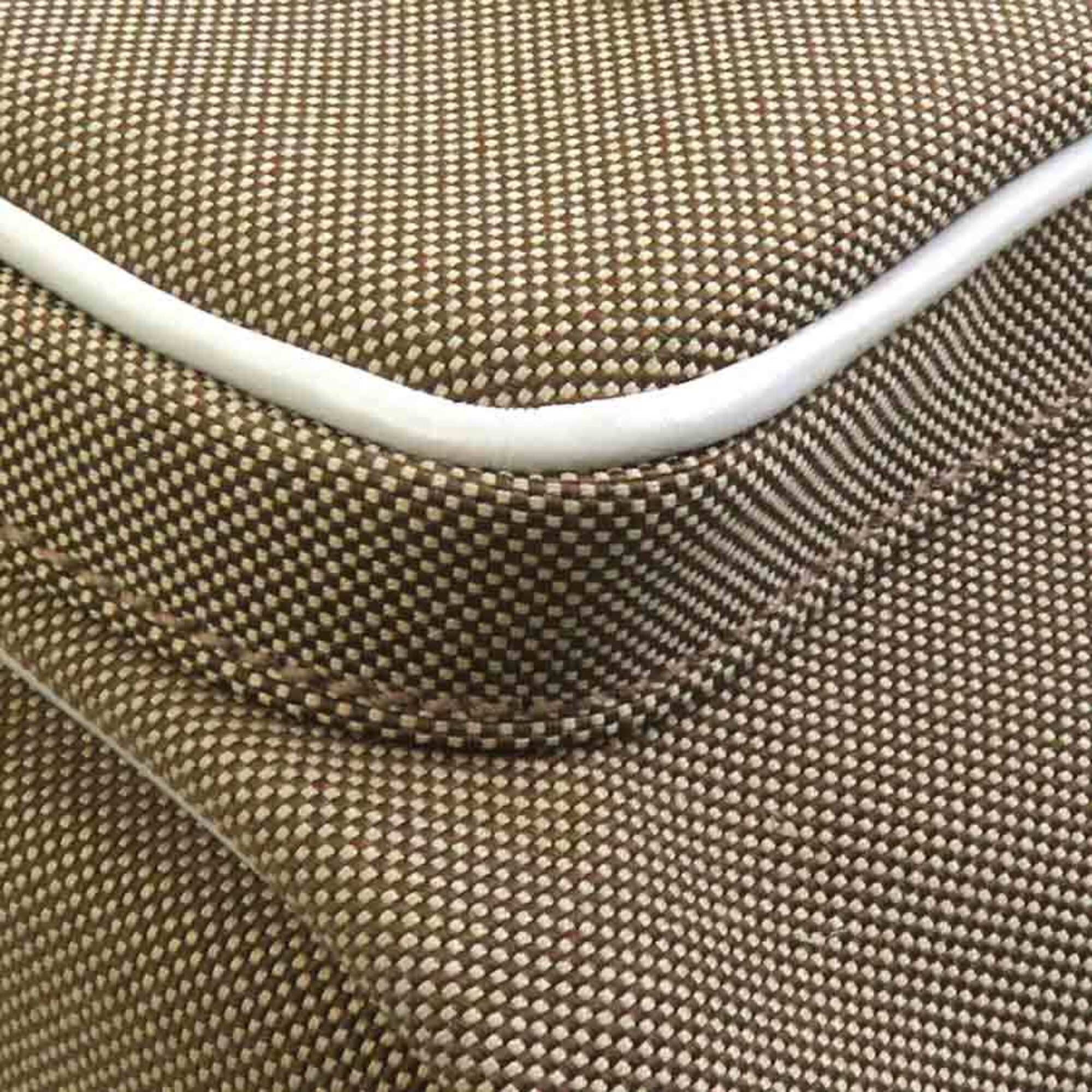 Prada Brown White Canvas Leather Handbag Shoulder Bag (Pre-Owned)