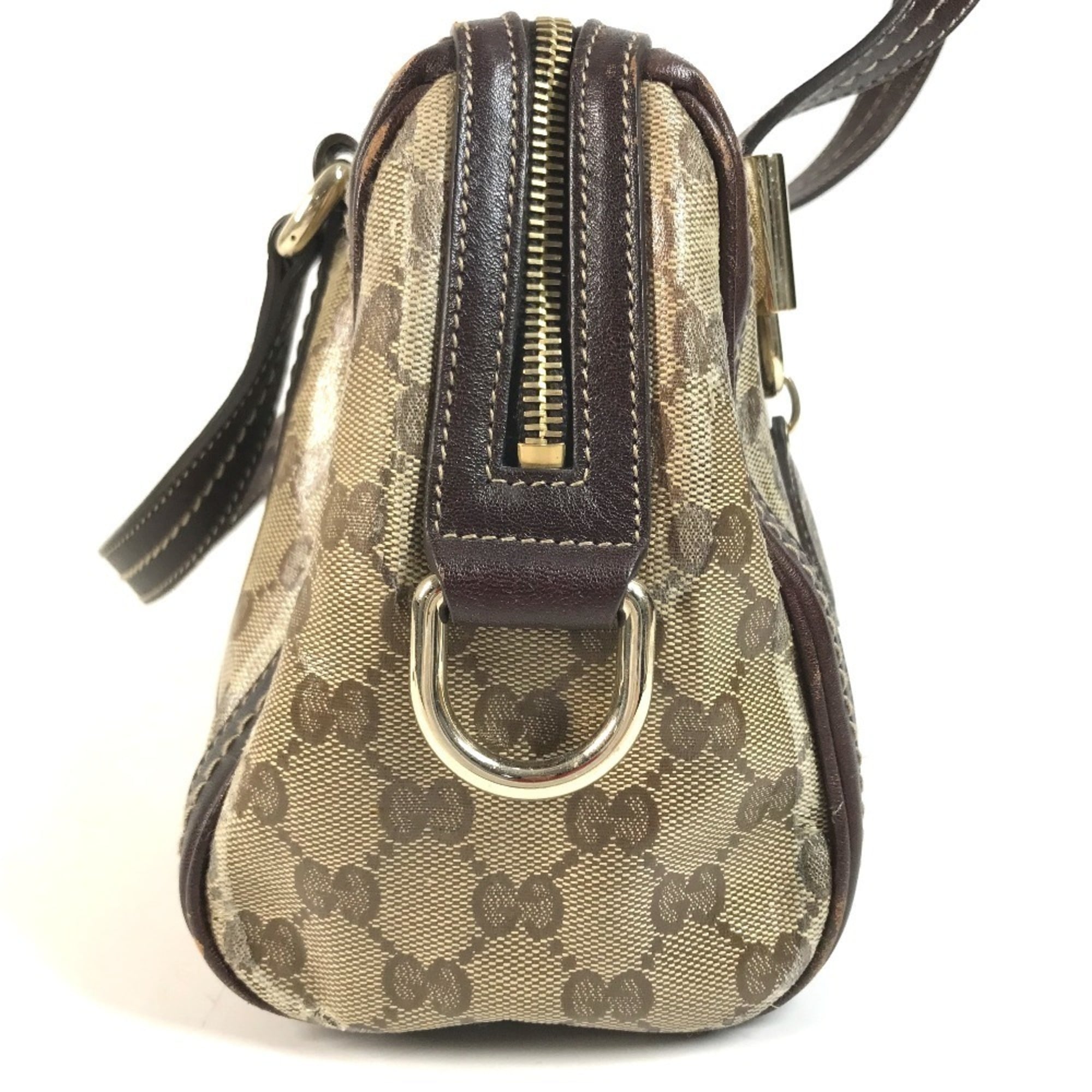 Gucci Hysteria Beige Dark Brown Leather Coated Canvas Boston Bag Handbag (Pre-Owned)