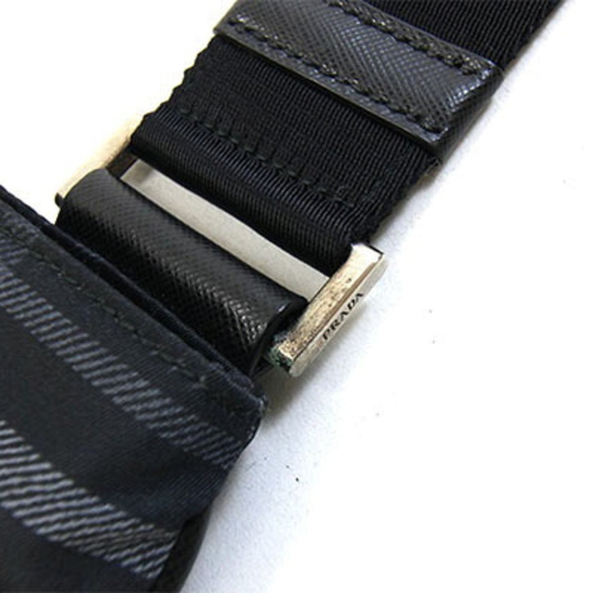 Prada Black Gray Nylon Leather Shoulder Bag (Pre-Owned)