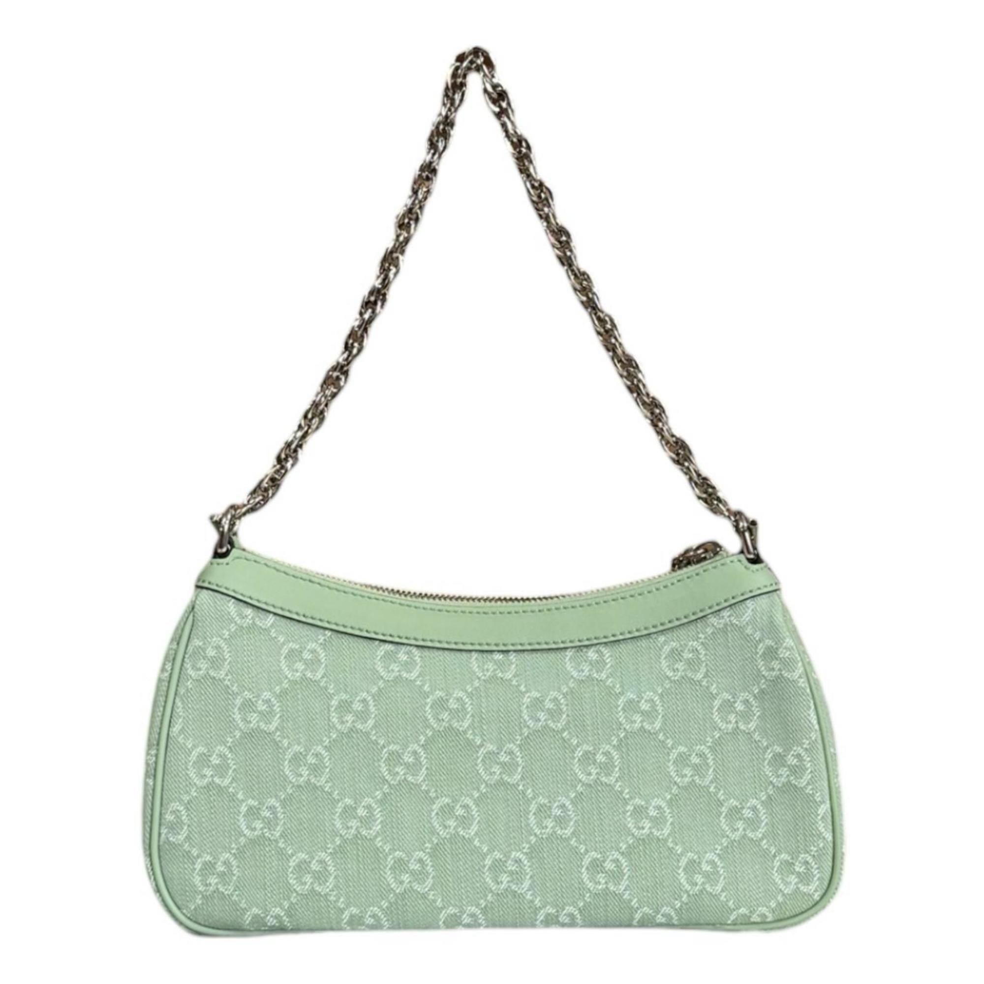 Gucci Green Pale Green Denim Shoulder Bag (Pre-Owned)