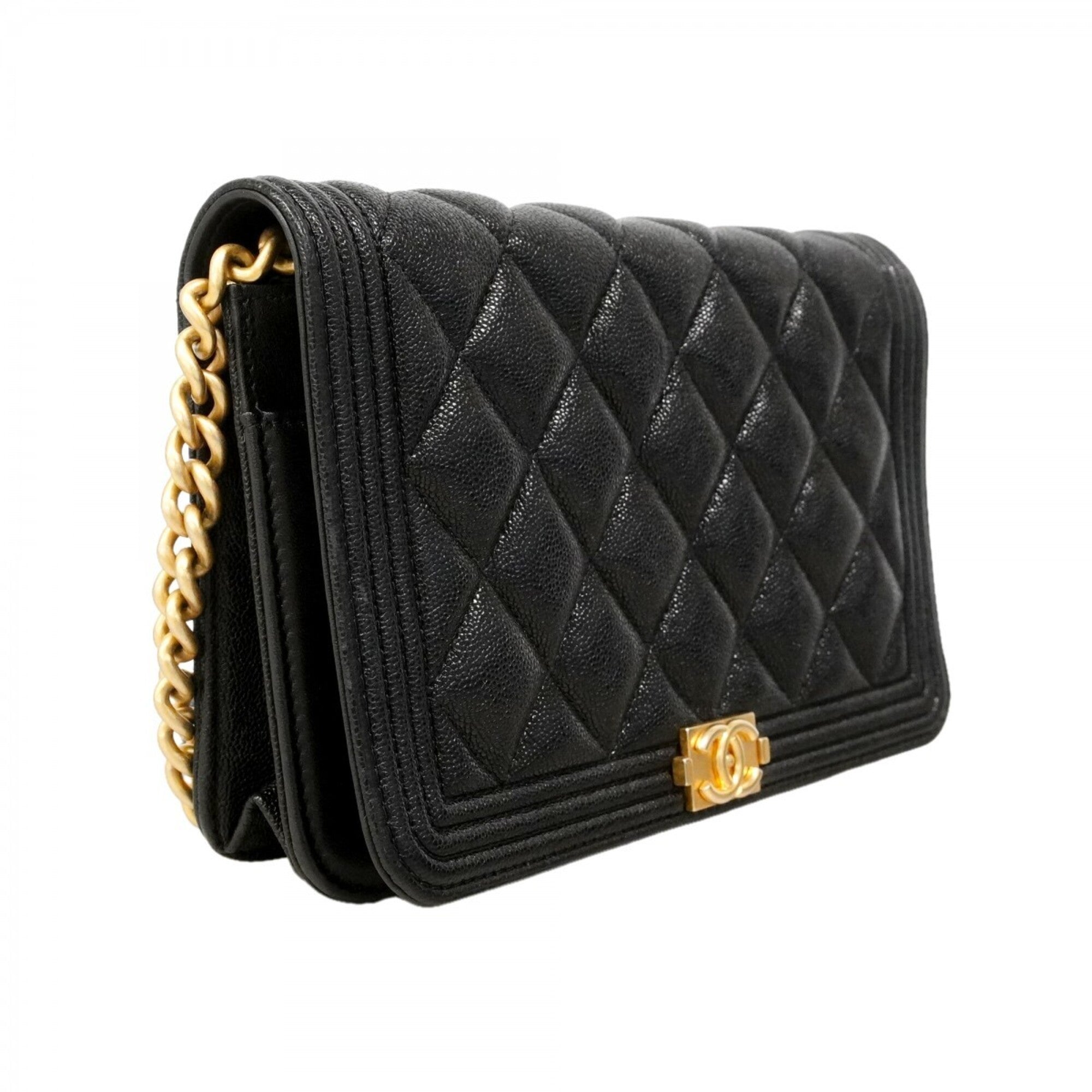 Chanel Black Grained Calfskin Chain/Shoulder Wallet (Pre-Owned)