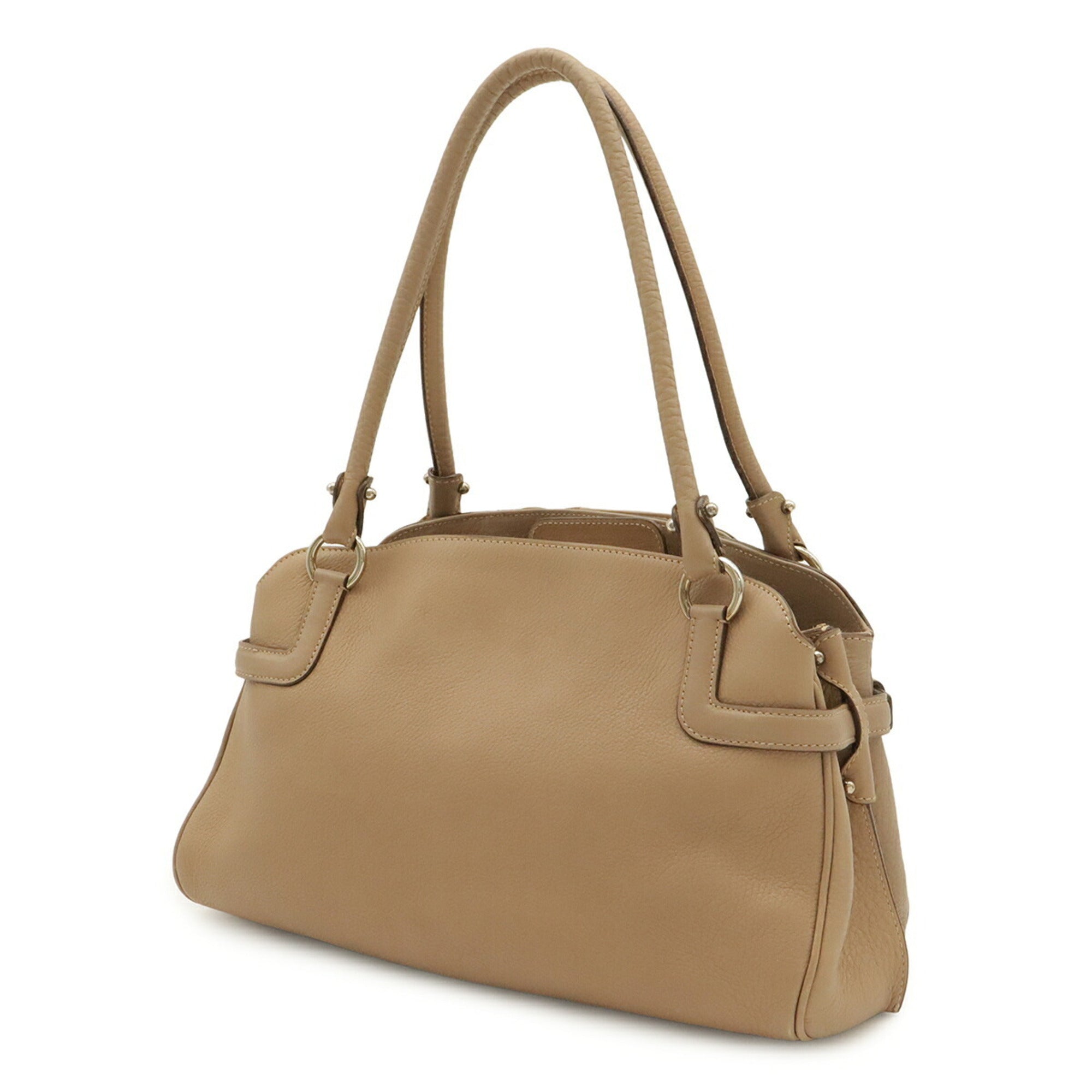 Salvatore Ferragamo Gancini Pink Beige Leather Handbag Tote Bag (Pre-Owned)