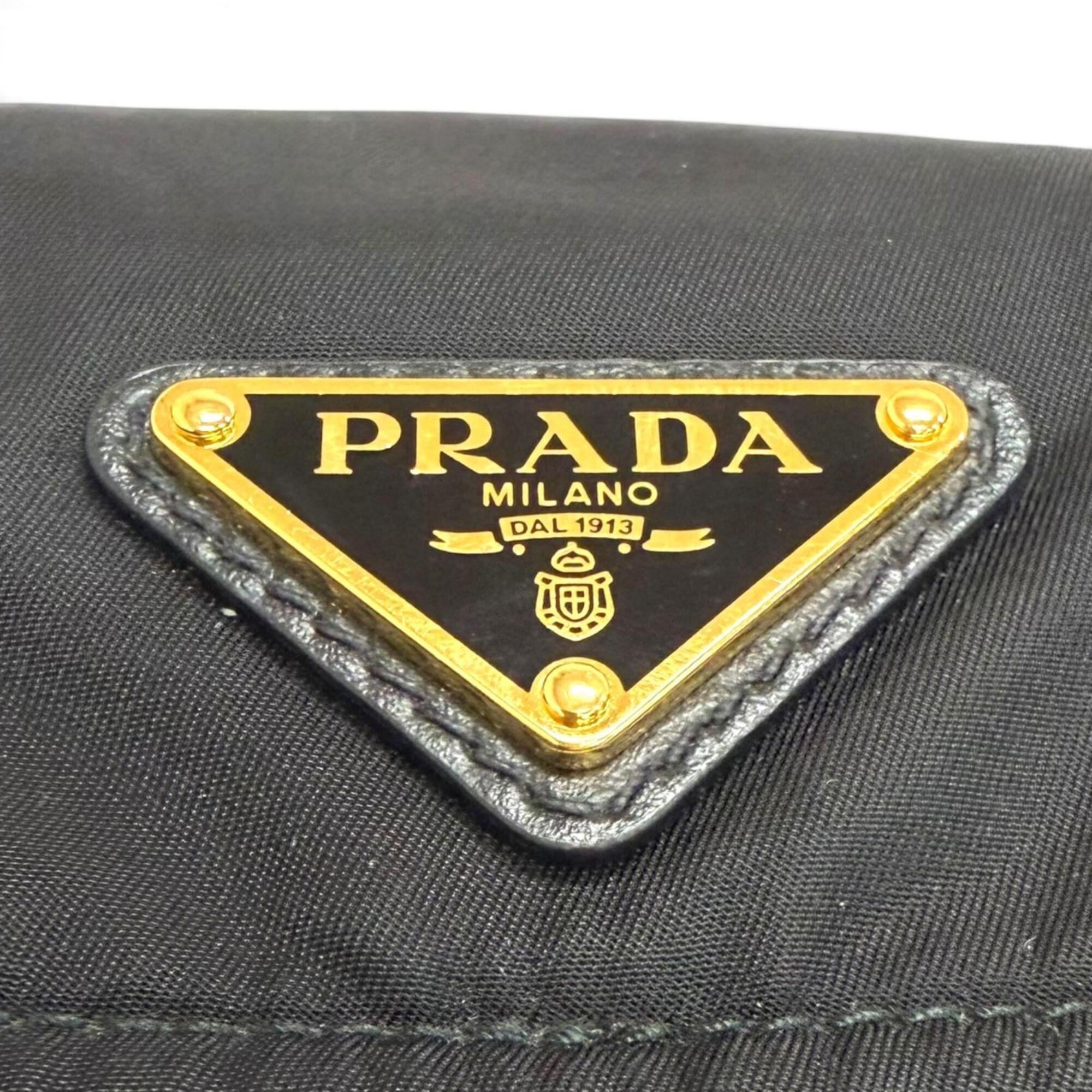 Prada Black Gold Polyamide Leather Shoulder Bag (Pre-Owned)
