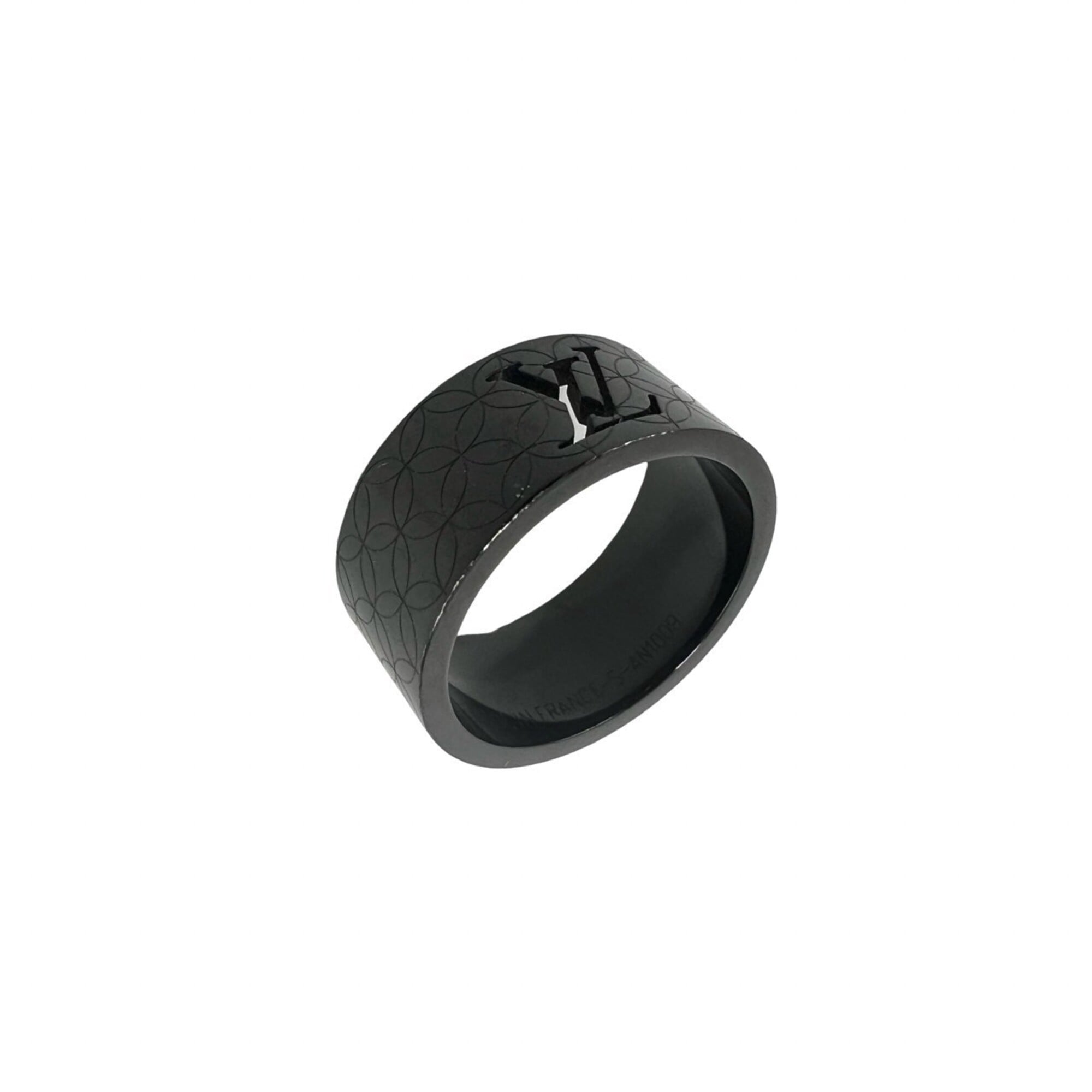 Louis Vuitton Black Stainless Steel Band Ring (Pre-Owned)