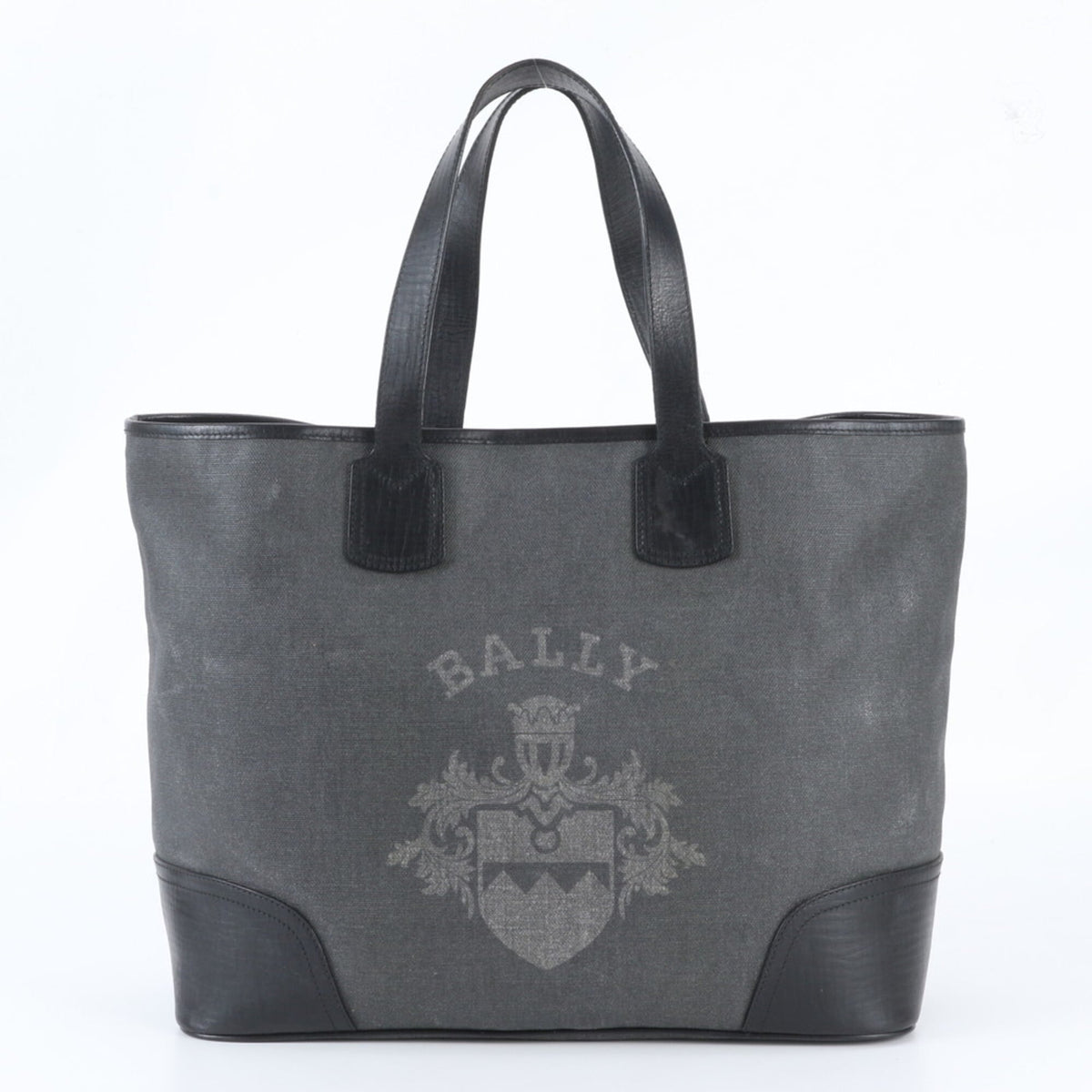 Bally Black Gray Leather Coated Canvas Shoulder Bag Tote Bag (Pre-Owned)