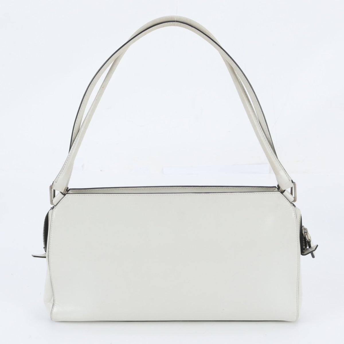 Prada White Leather Handbag Shoulder Bag Tote Bag (Pre-Owned)
