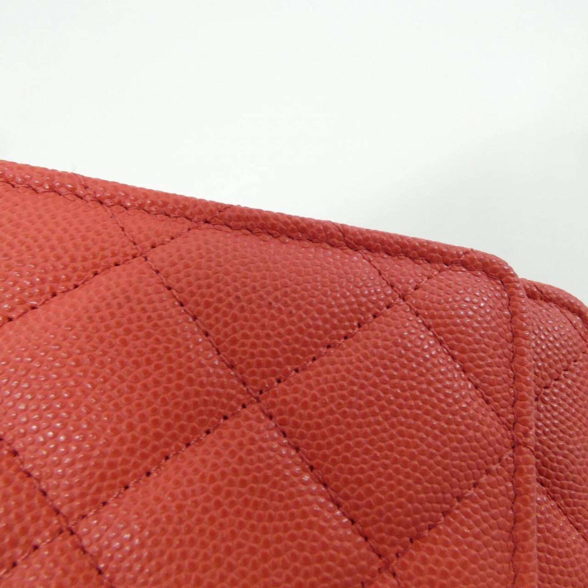 Chanel Red Color Grained Calfskin Chain/Shoulder Wallet (Pre-Owned)