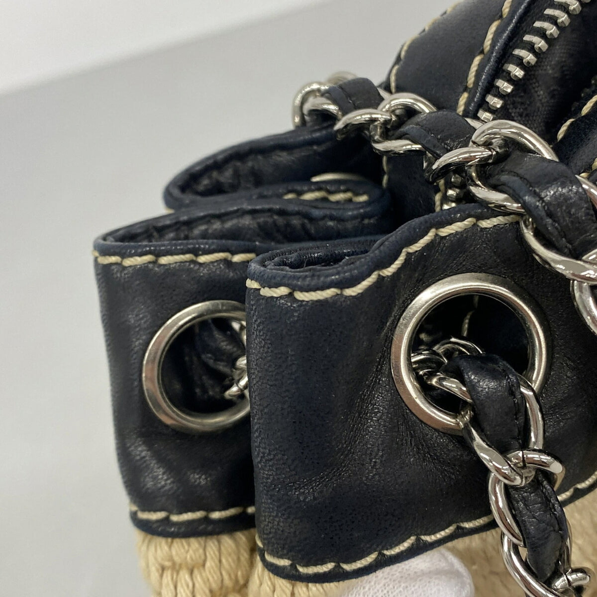 Chanel Beige Black Canvas Shoulder Bag (Pre-Owned)