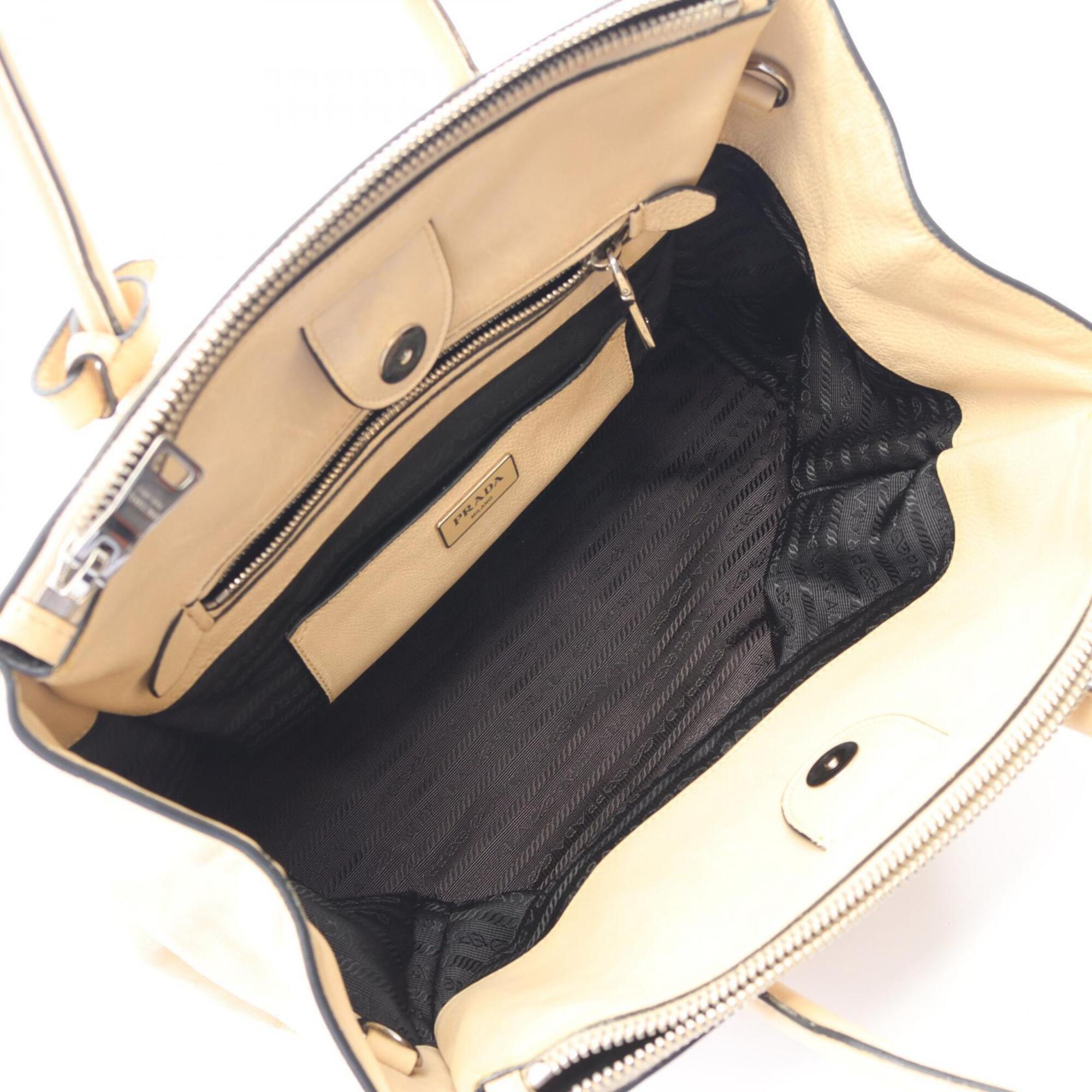 Prada Beige Leather Handbag Tote Bag (Pre-Owned)