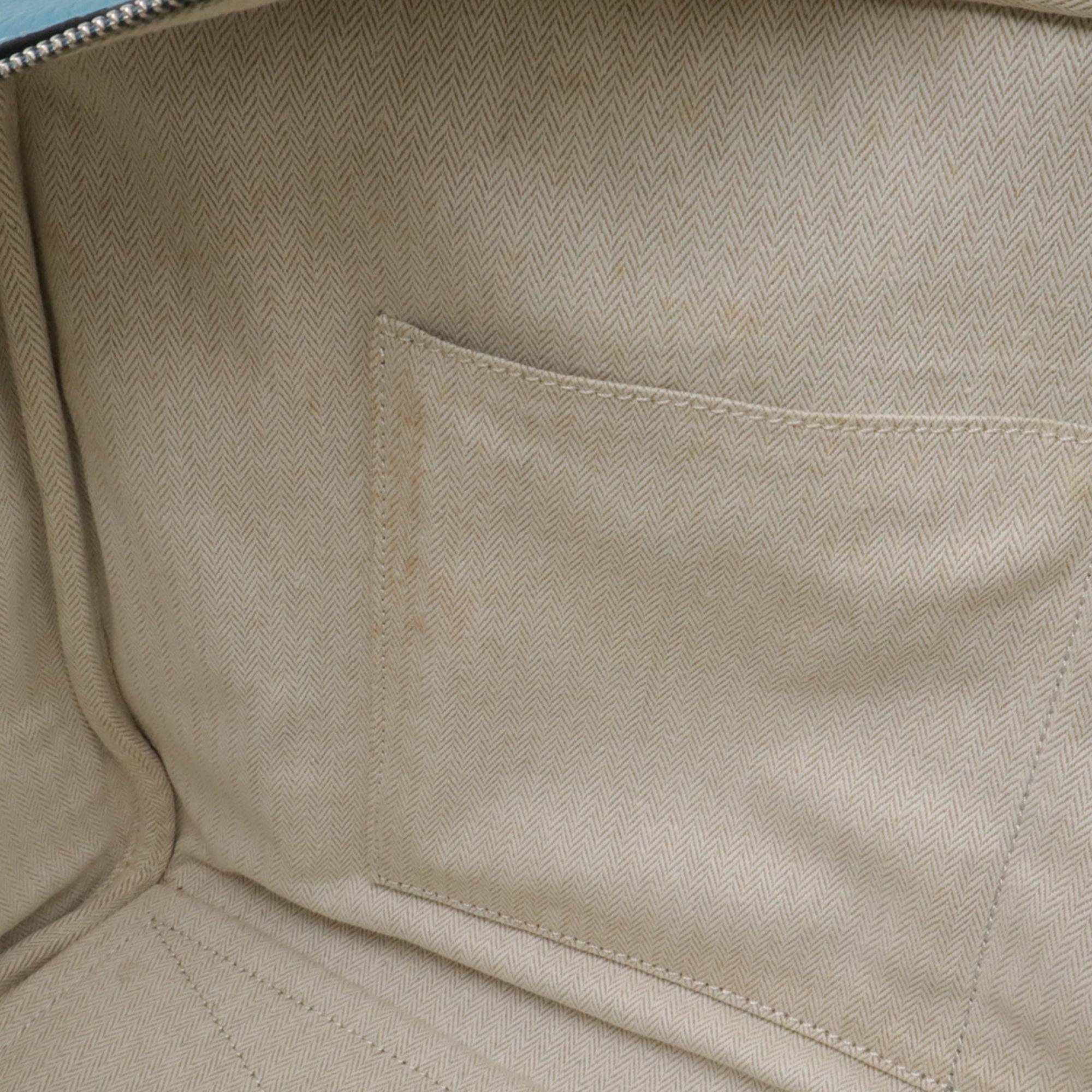 Hermes Beige Blue Jean Toile H Taurillon Clemence Leather Boston Bag (Pre-Owned)
