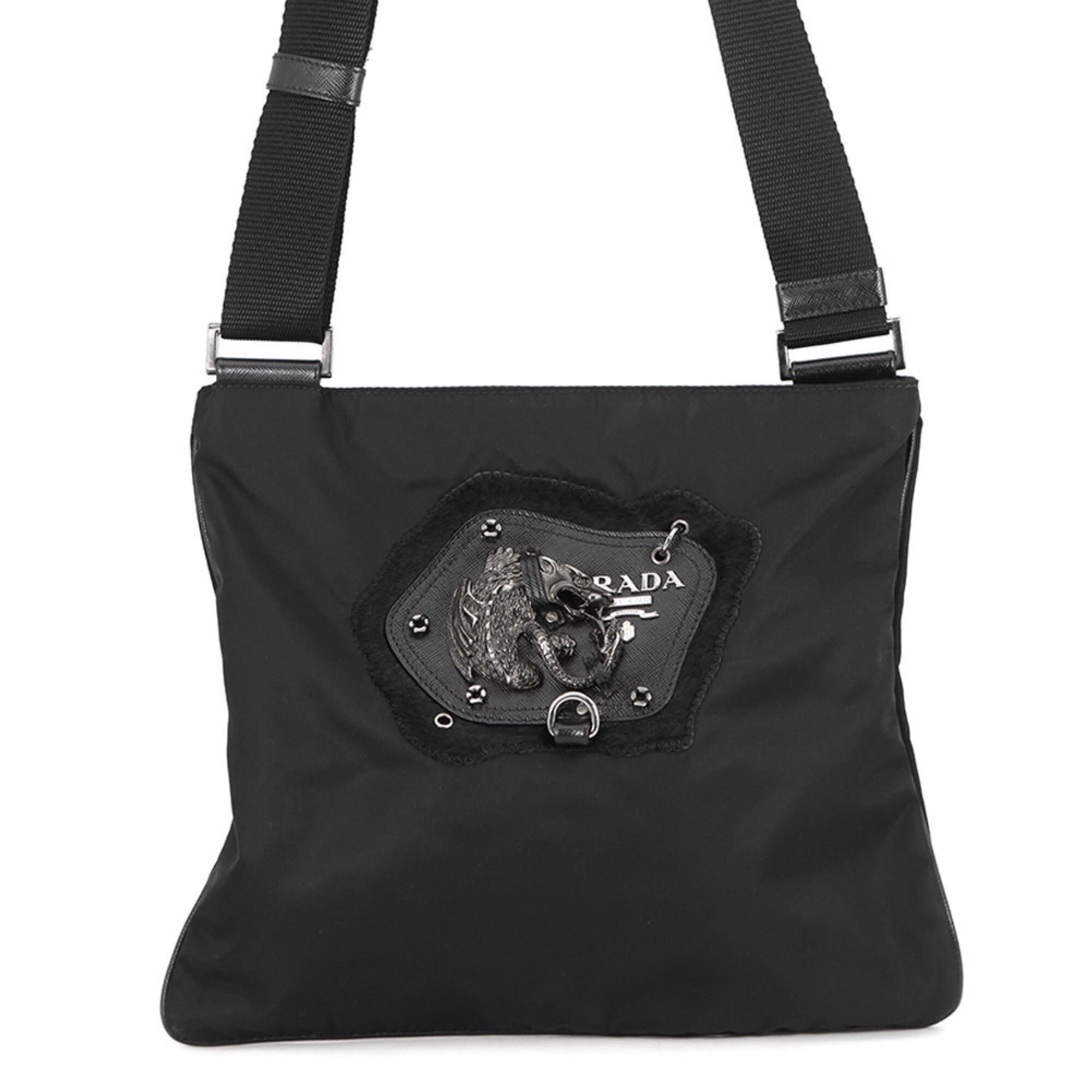 Prada Black Nylon Metal Handbag Shoulder Bag (Pre-Owned)