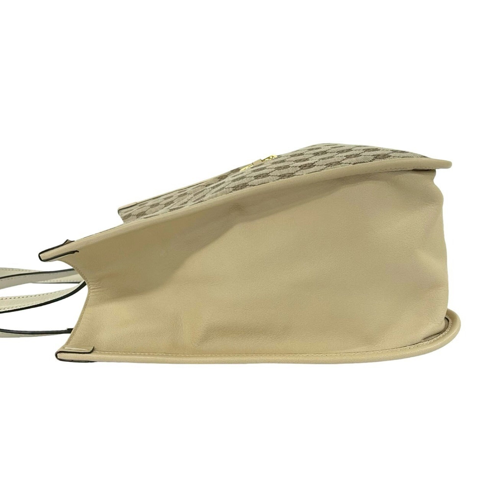 Gucci Beige Brown Canvas Leather Shoulder Bag Tote Bag (Pre-Owned)
