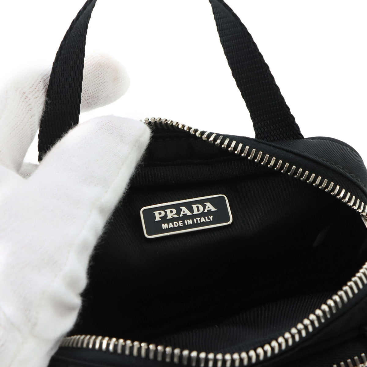 Prada Black Nylon Saffiano Triangle Leather Handbag Pouch (Pre-Owned)