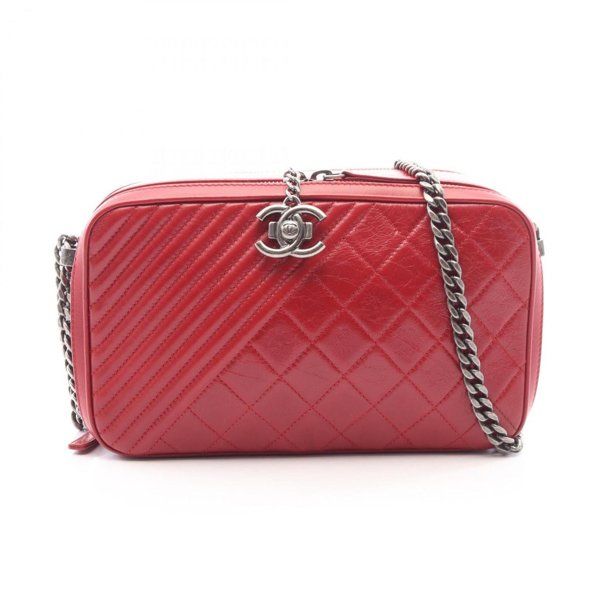 Chanel Red Color Leather Handbag Shoulder Bag (Pre-Owned)