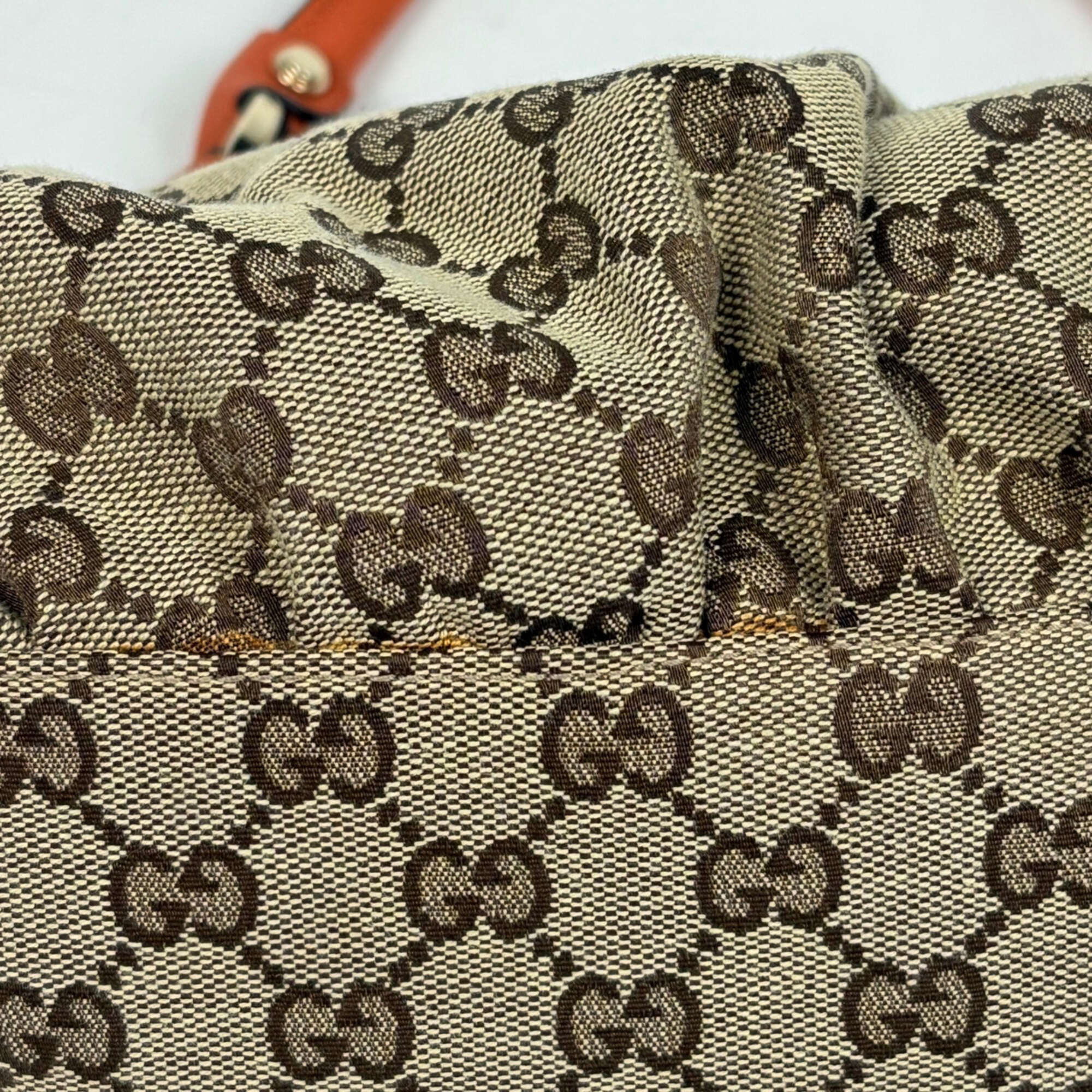 Gucci Gg Canvas Beige Orange Gg Canvas Leather Shoulder Bag (Pre-Owned)
