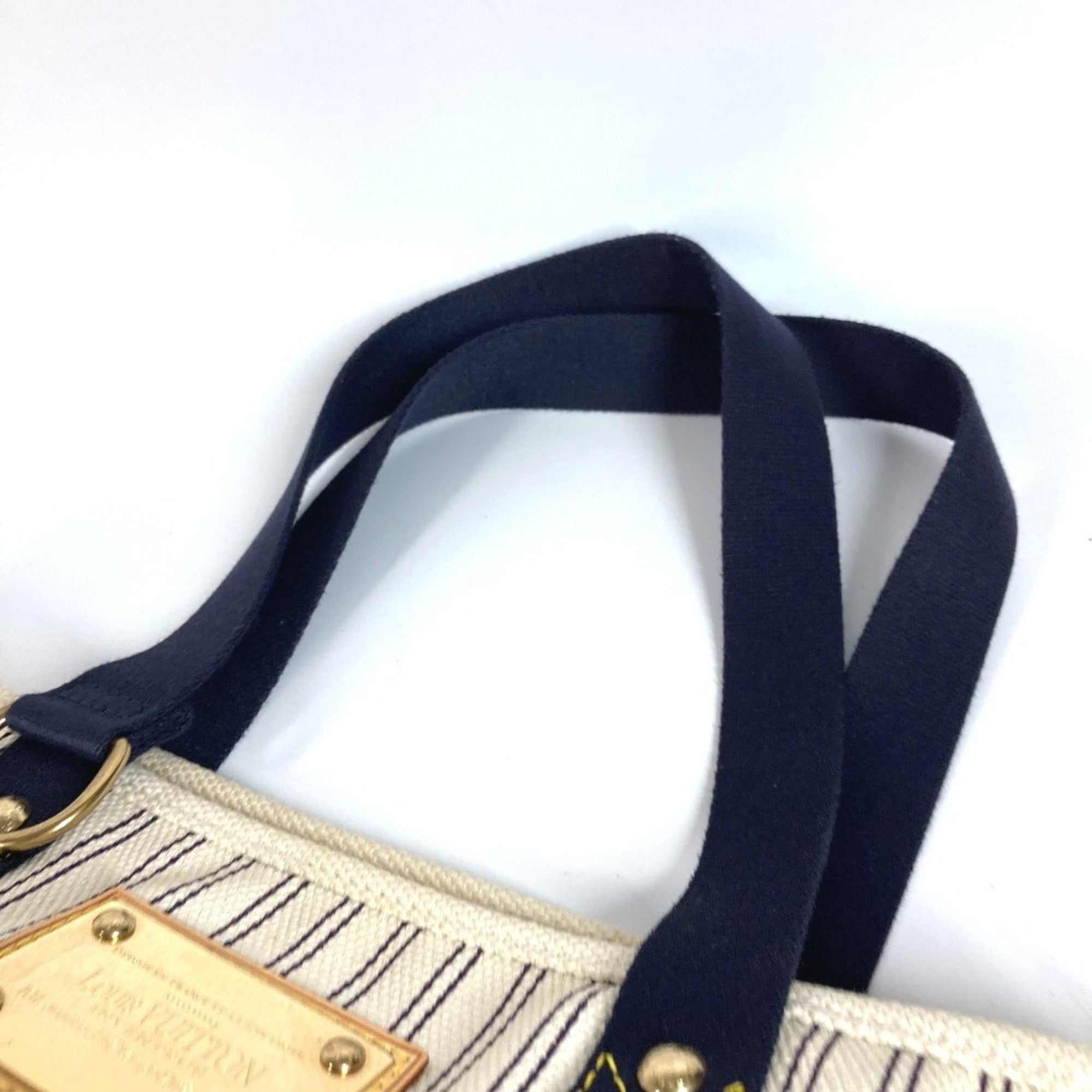 Louis Vuitton Navy White Canvas Shoulder Bag Tote Bag (Pre-Owned)
