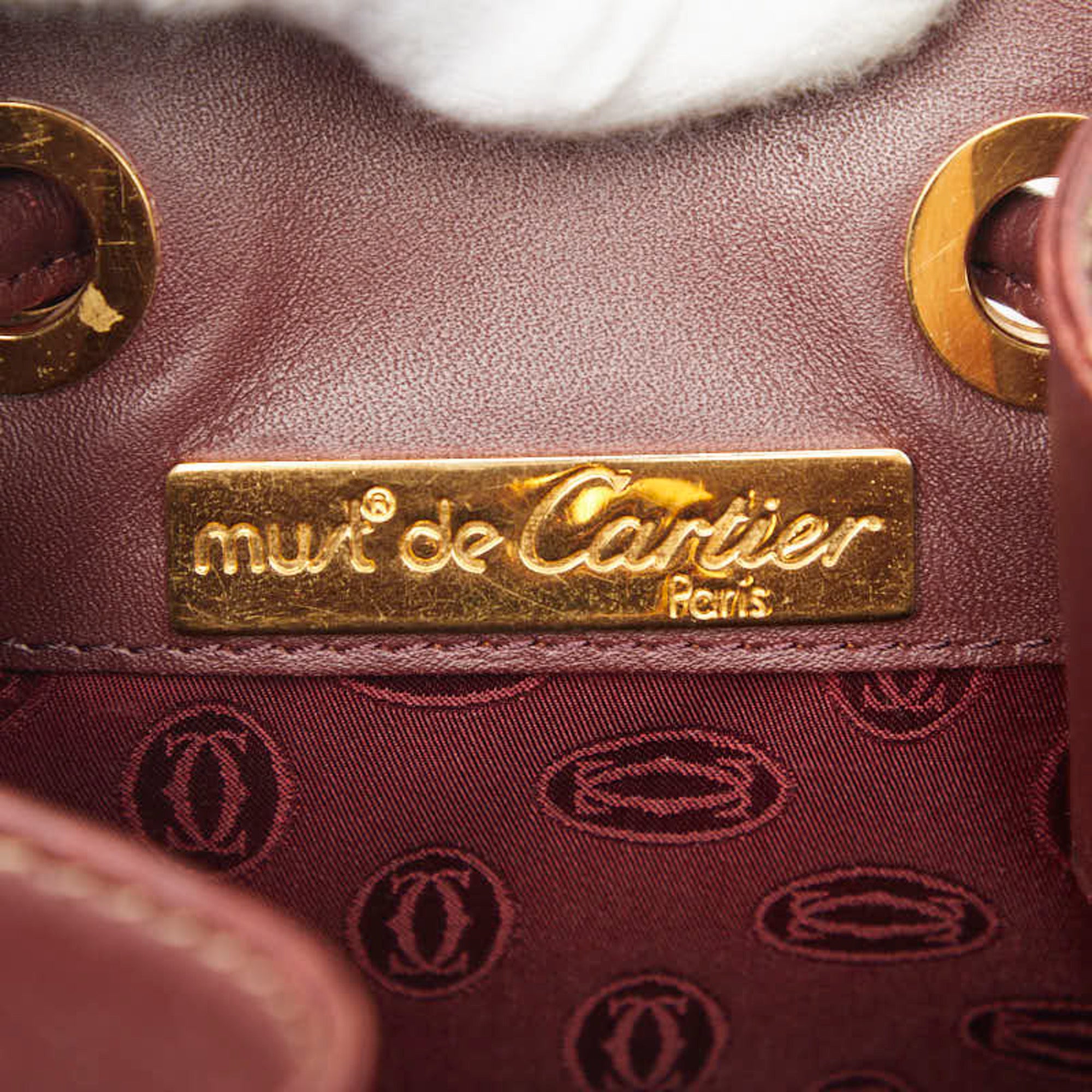 Cartier Bordeaux Wine Red Leather Shoulder Bag (Pre-Owned)