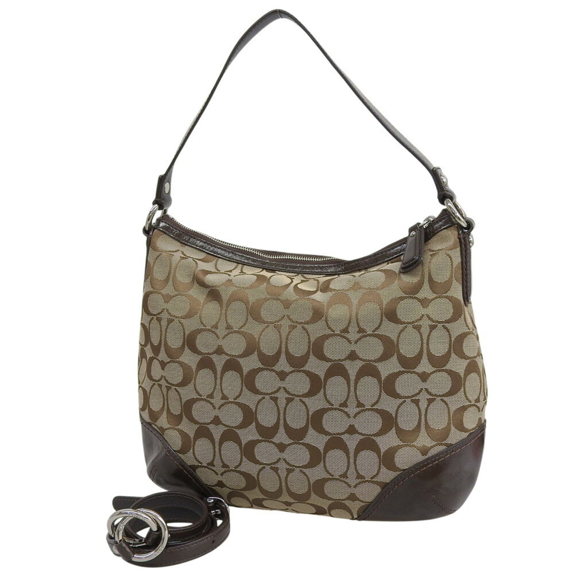 Coach Beige Brown Canvas Leather Shoulder Bag (Pre-Owned)