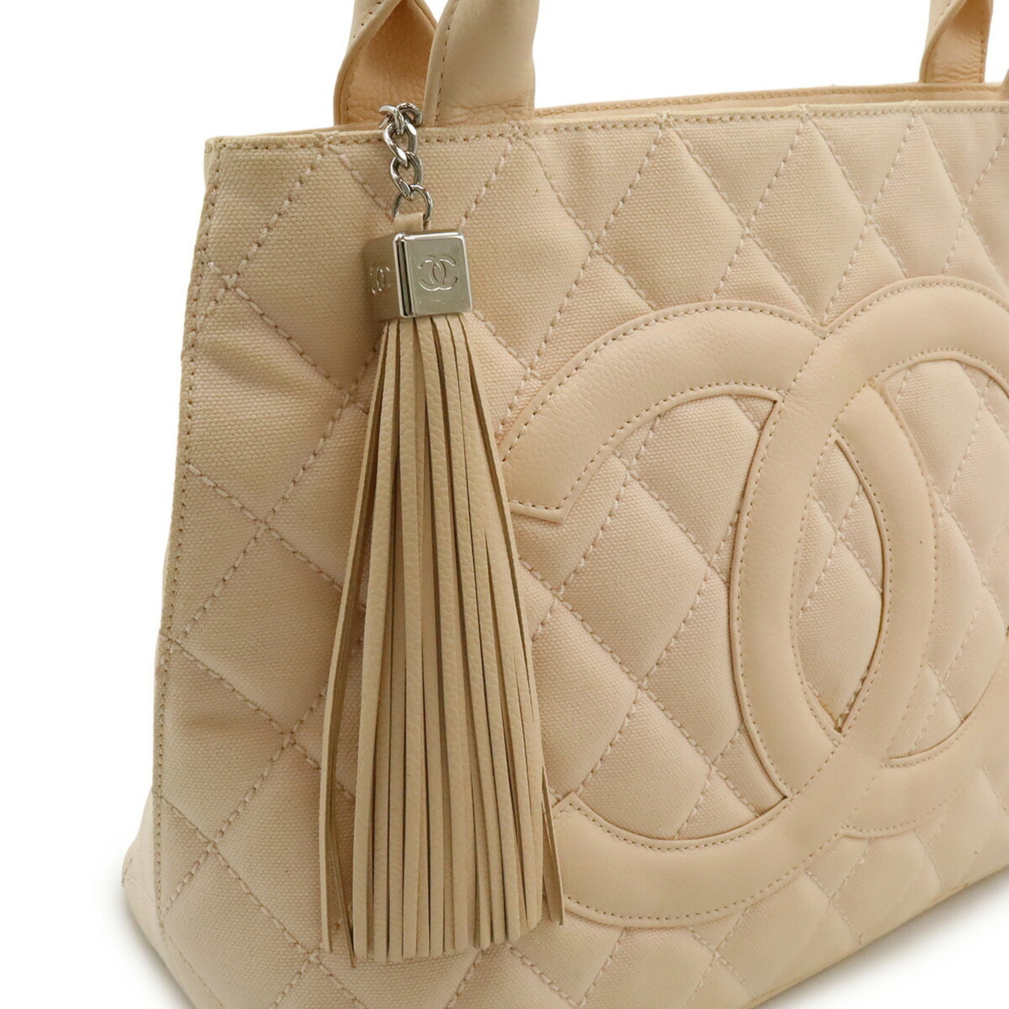 Chanel Matelasse Pink Canvas Leather Shoulder Bag Tote Bag (Pre-Owned)