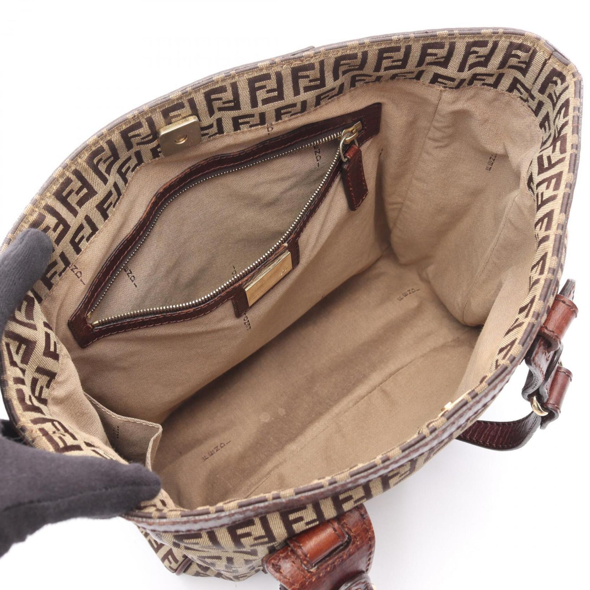 Fendi Beige Brown Canvas Leather Handbag Tote Bag (Pre-Owned)