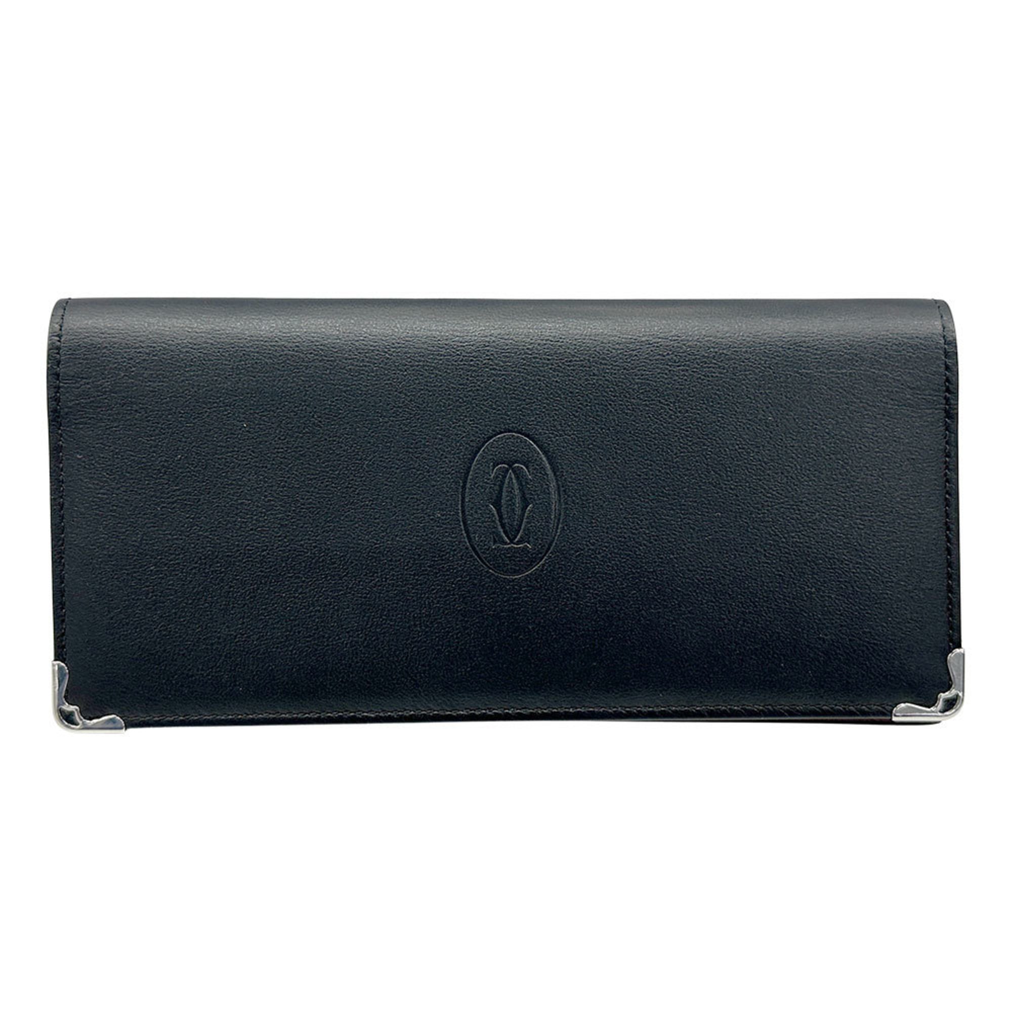 Cartier Black Leather Long Wallet (Bi-Fold) (Pre-Owned)