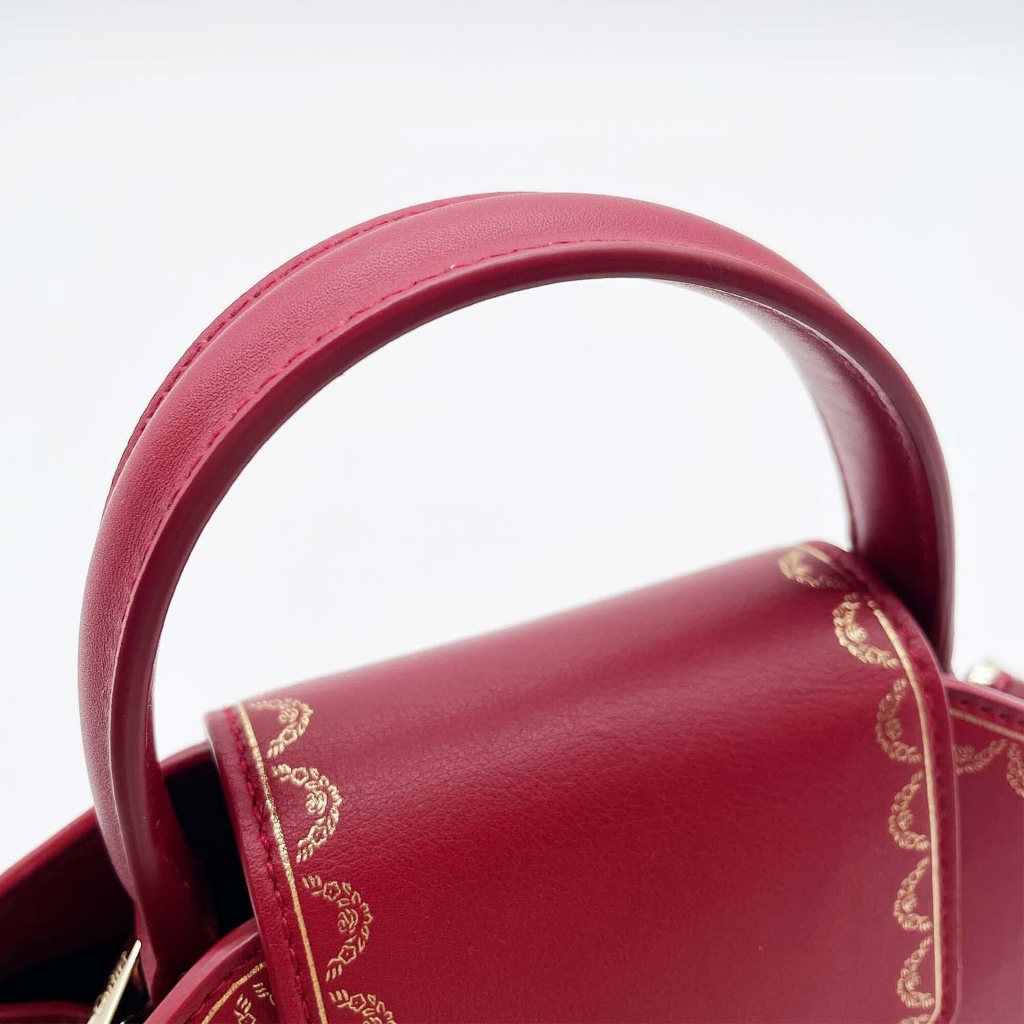 Cartier Gold Red Color Leather Handbag Shoulder Bag (Pre-Owned)