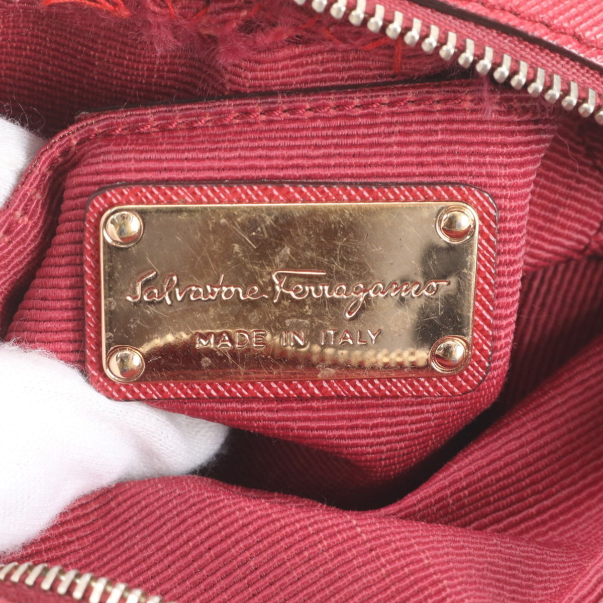 Salvatore Ferragamo Red Color Leather Canvas Crossbody Bag Shoulder Bag (Pre-Owned)