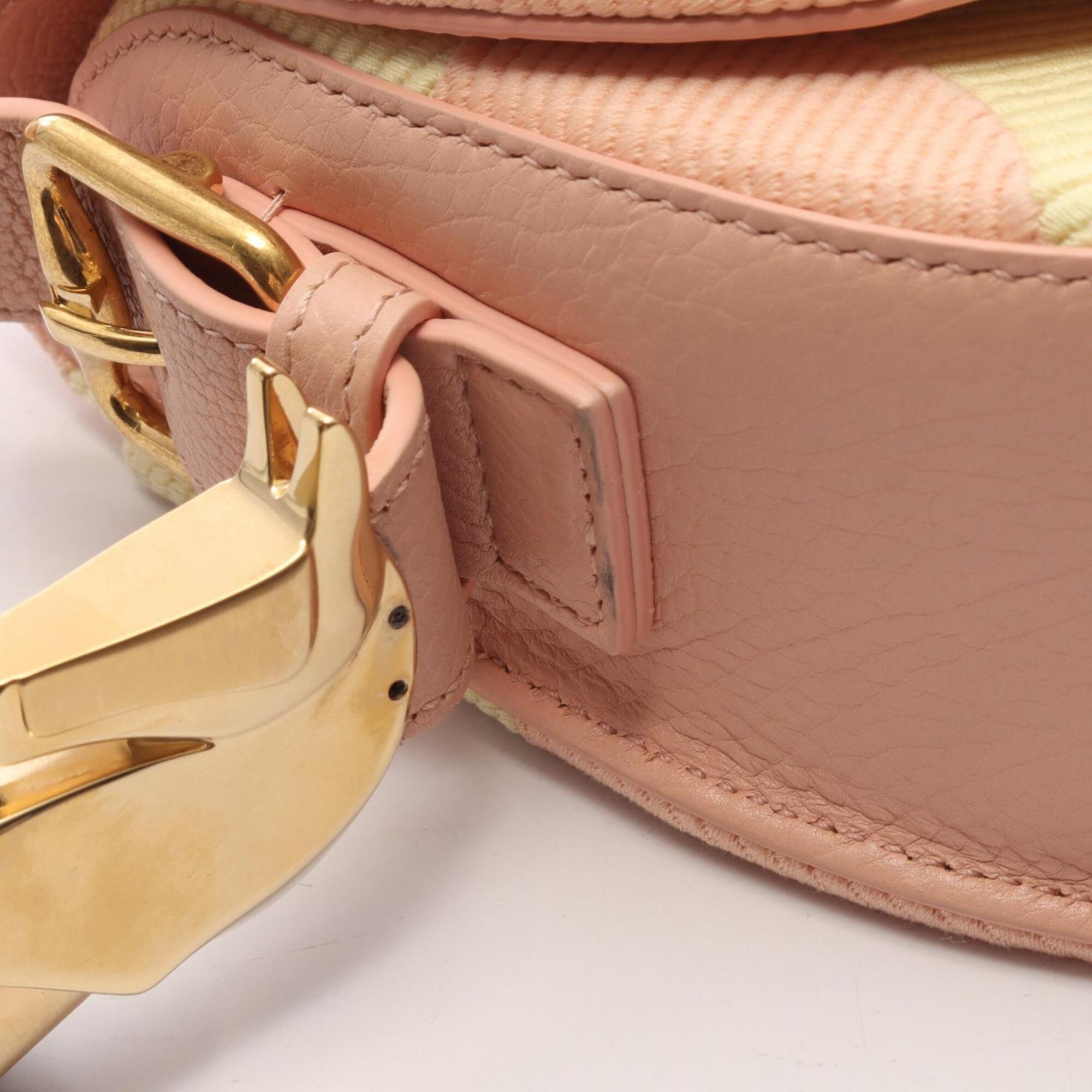 Burberry Pink Yellow Canvas Leather Handbag Shoulder Bag (Pre-Owned)