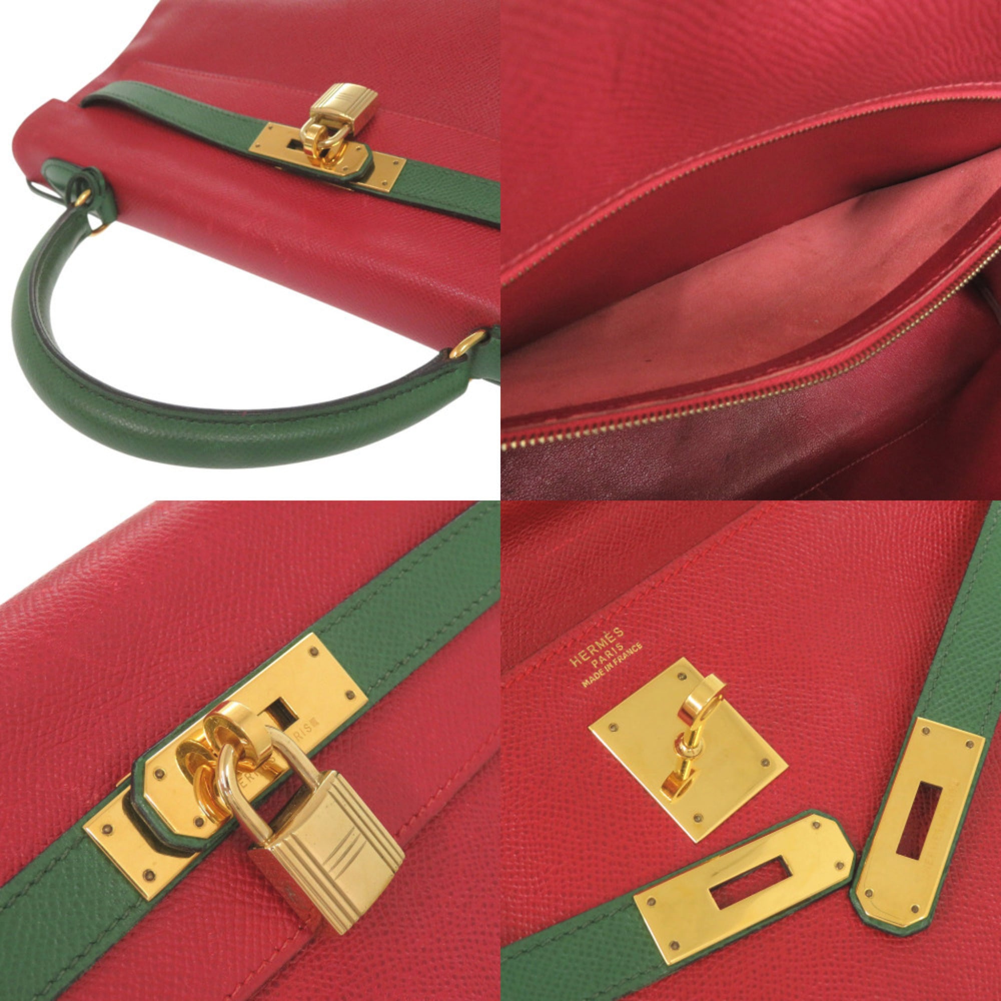 Hermes Rouge Vif Vert Courchevel Leather Handbag (Pre-Owned)