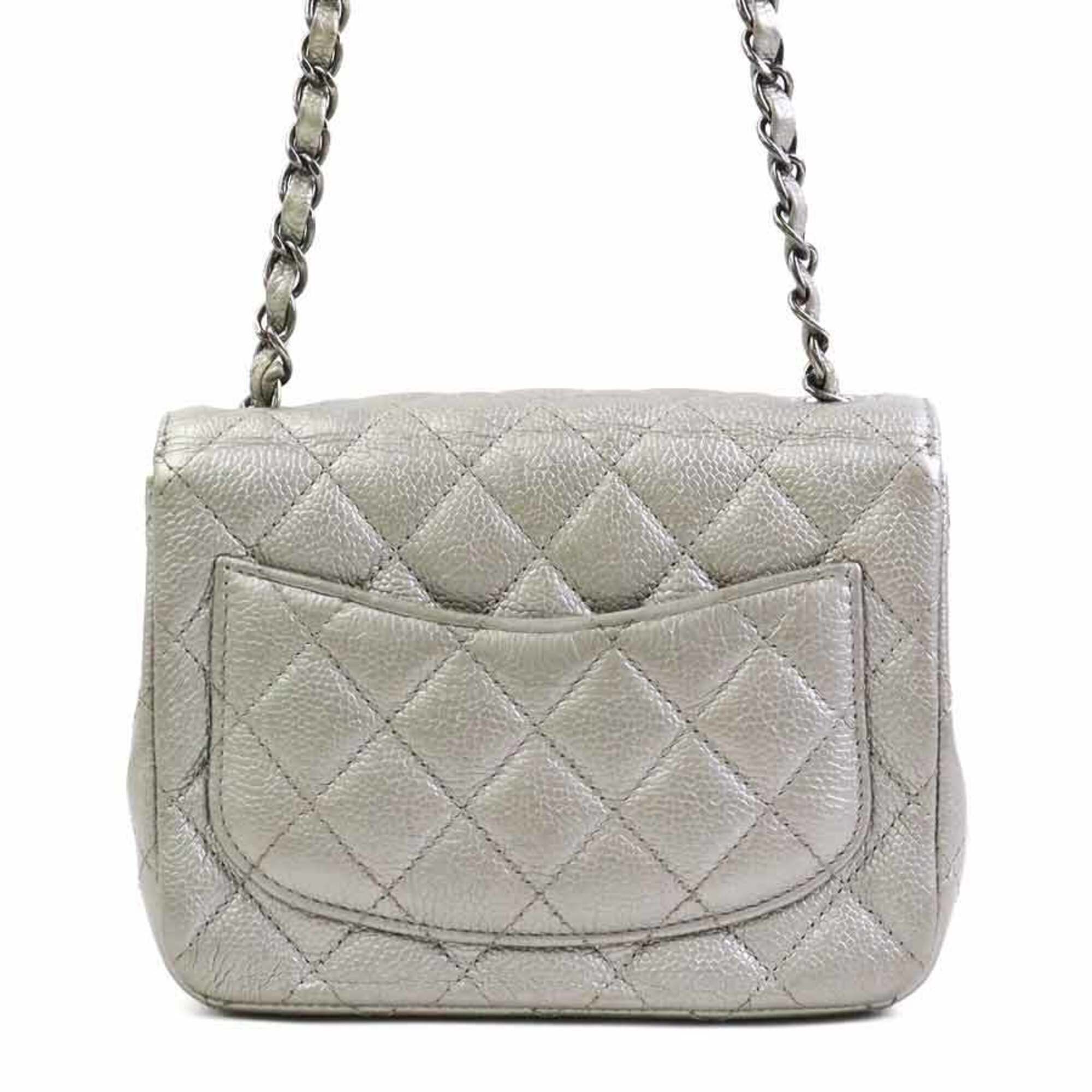 Chanel Metallic Gray Grained Calfskin Shoulder Bag (Pre-Owned)