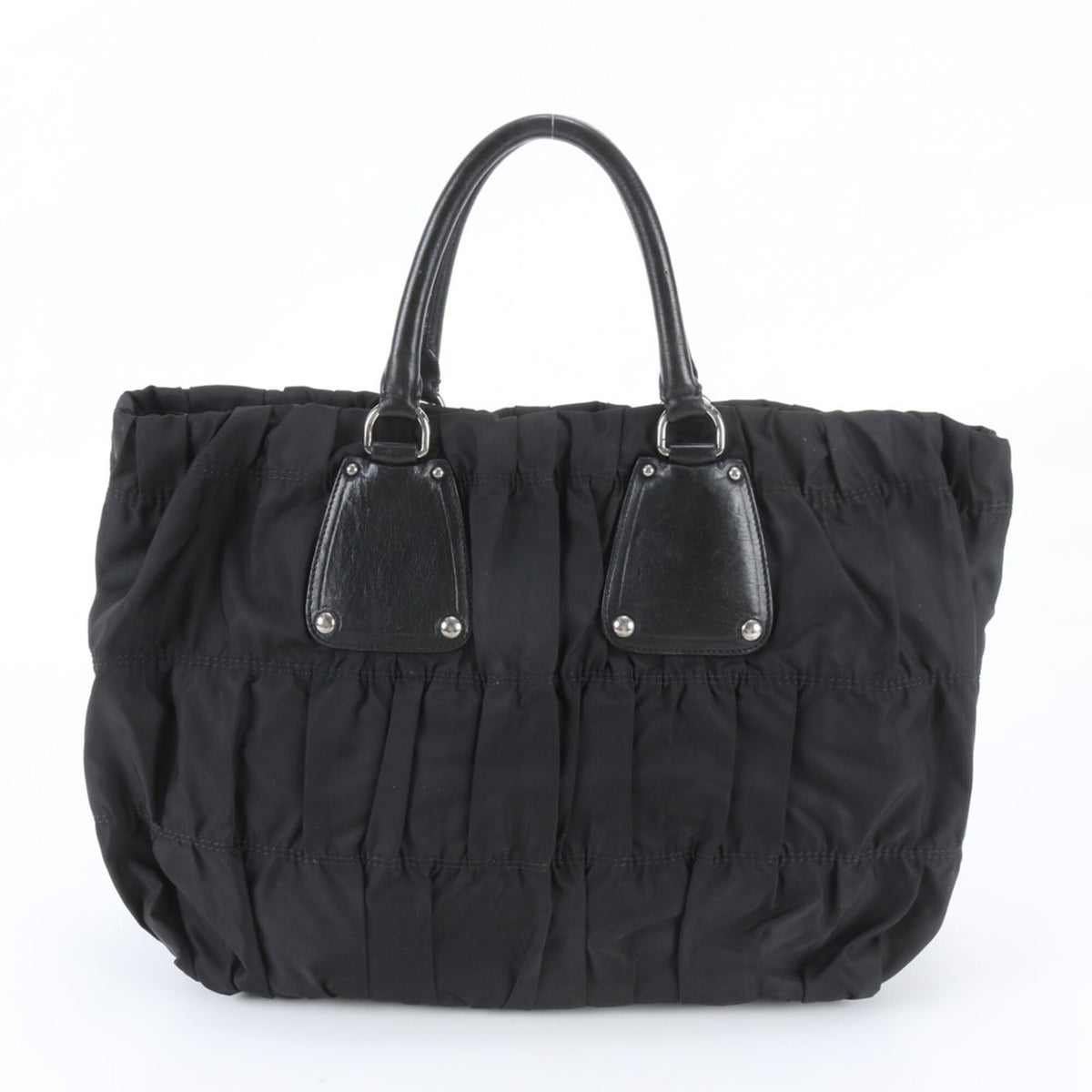 Prada Black Leather Nylon Handbag Shoulder Bag Tote Bag (Pre-Owned)
