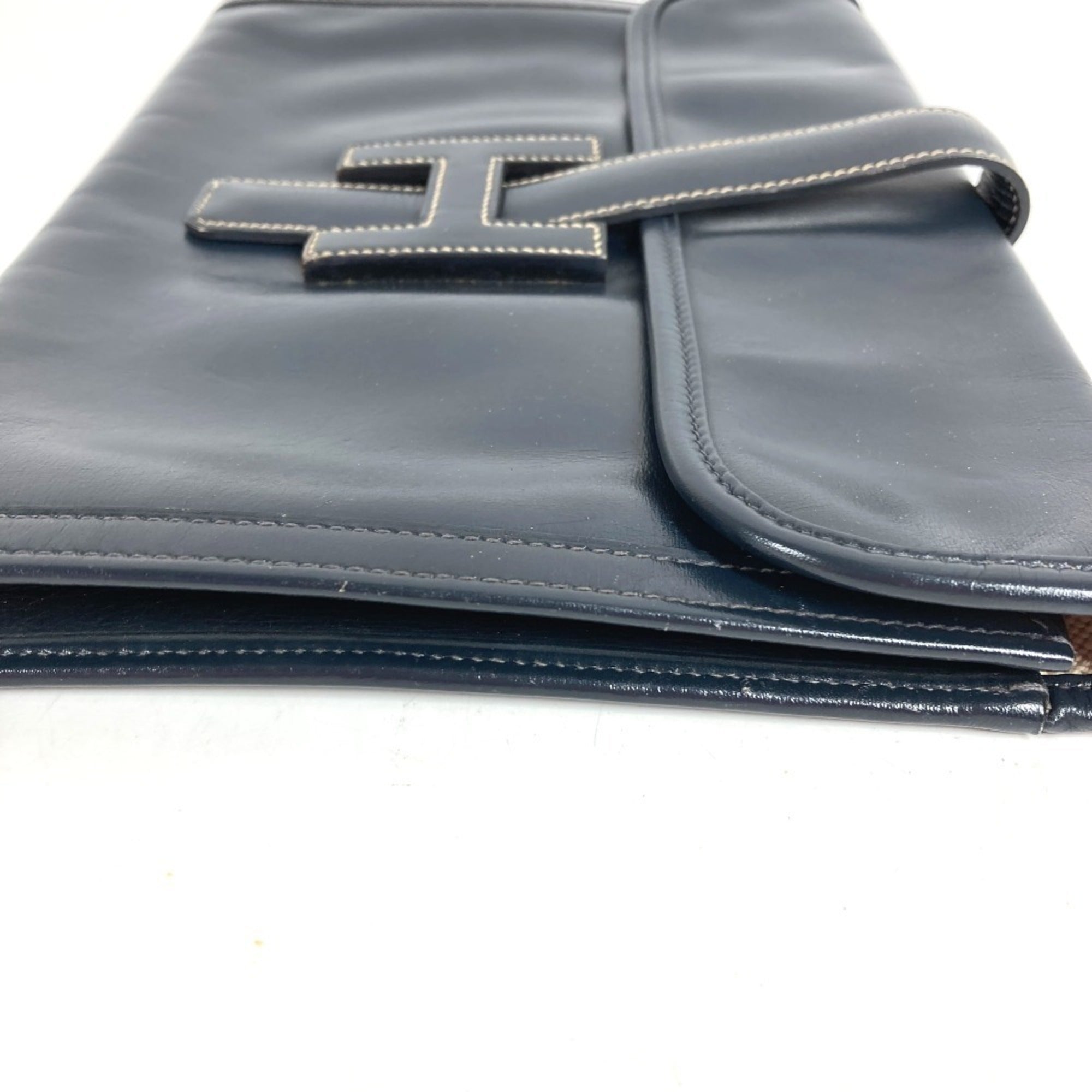 Hermes Navy Box Calf Leather Clutch Bag (Pre-Owned)