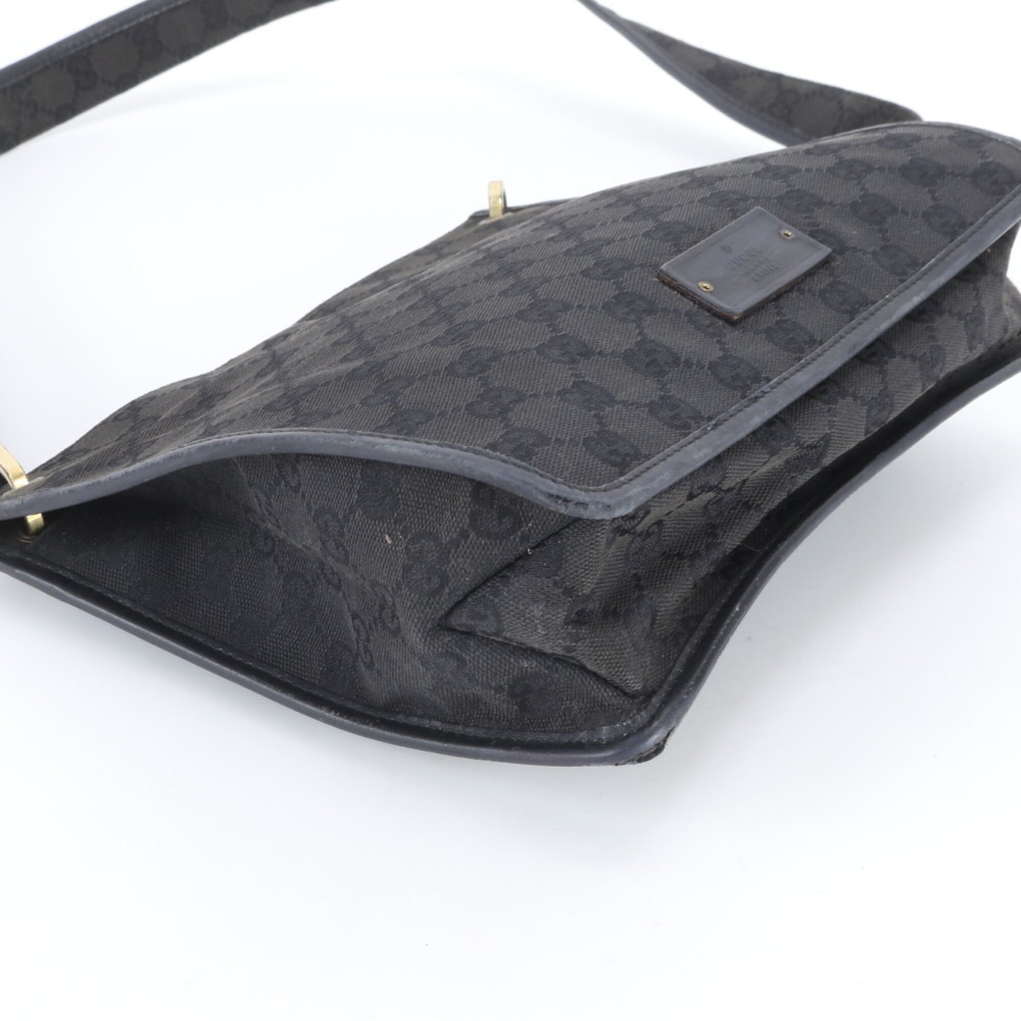 Gucci Gg Canvas Black Leather Canvas Shoulder Bag Tote Bag (Pre-Owned)