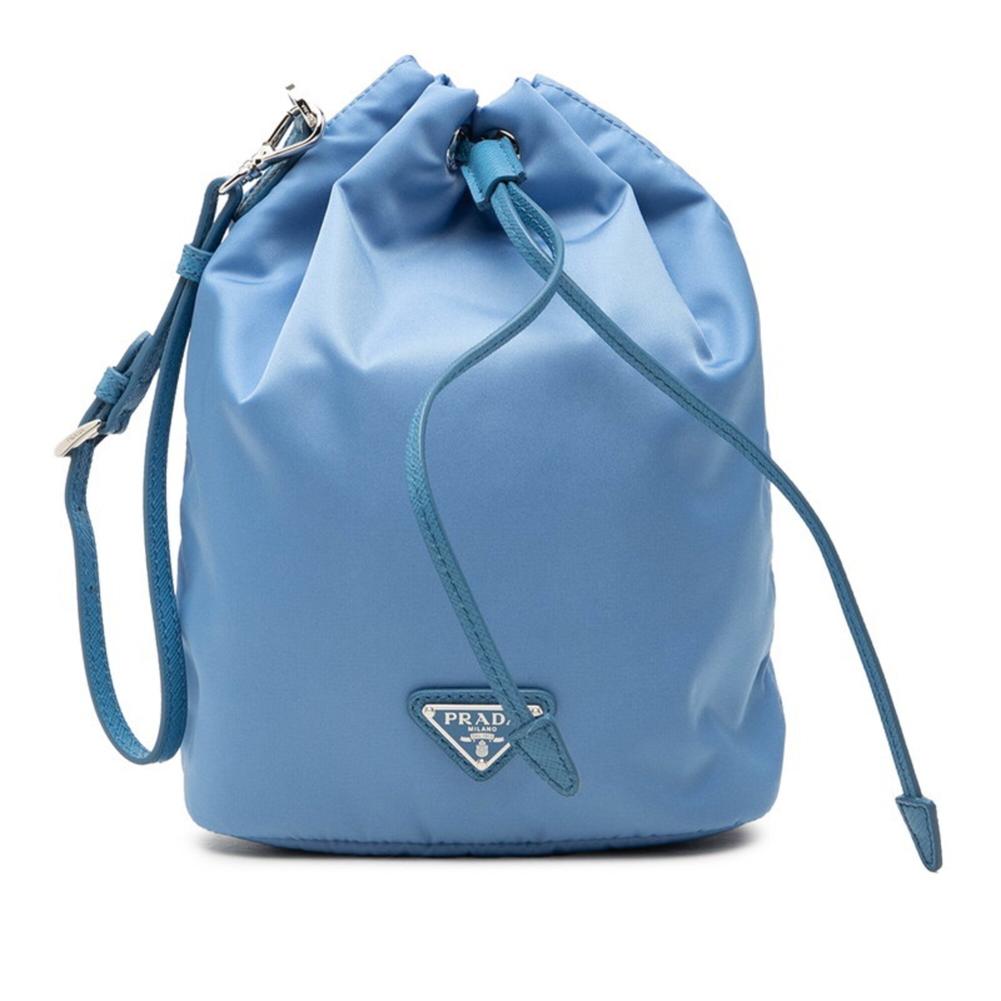 Prada Blue Nylon Leather Handbag Pouch (Pre-Owned)