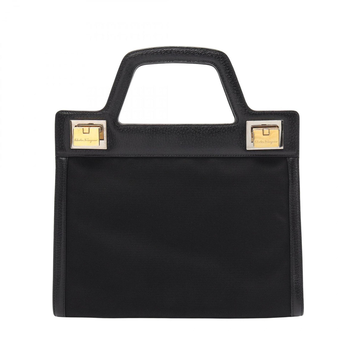 Salvatore Ferragamo Black Canvas Leather Handbag (Pre-Owned)