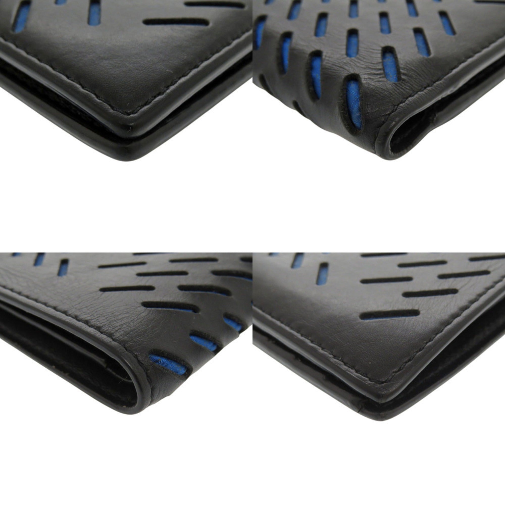 Bottega Veneta Black Blue Leather Wallet (Bi-Fold) (Pre-Owned)