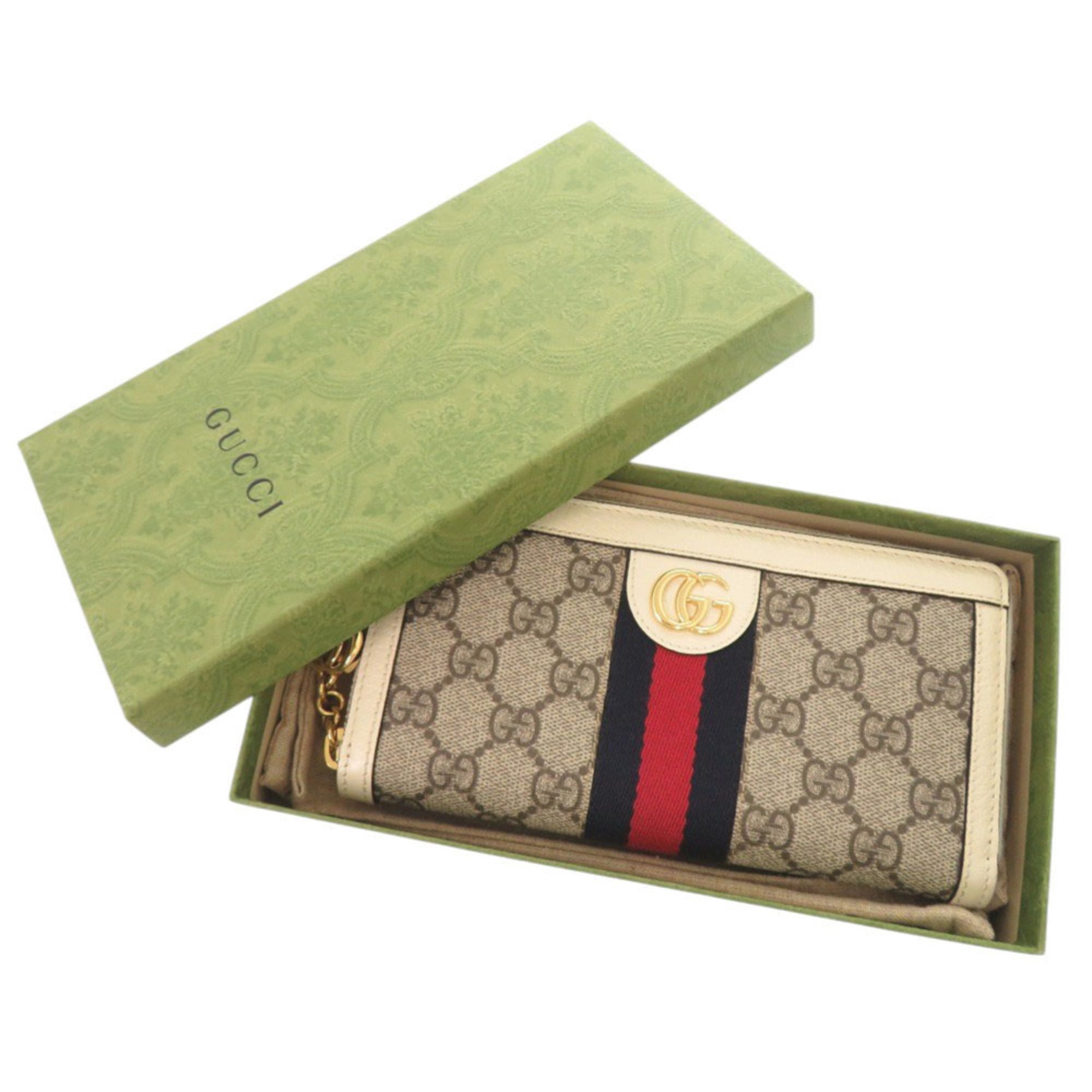 Gucci Gg Supreme Beige White Gg Supreme Leather Long Wallet (Bi-Fold) (Pre-Owned)
