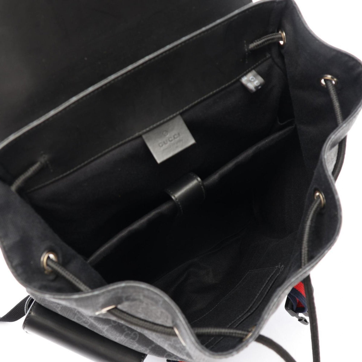 Gucci Black Navy Red Color Coated Canvas Leather Backpack (Pre-Owned)