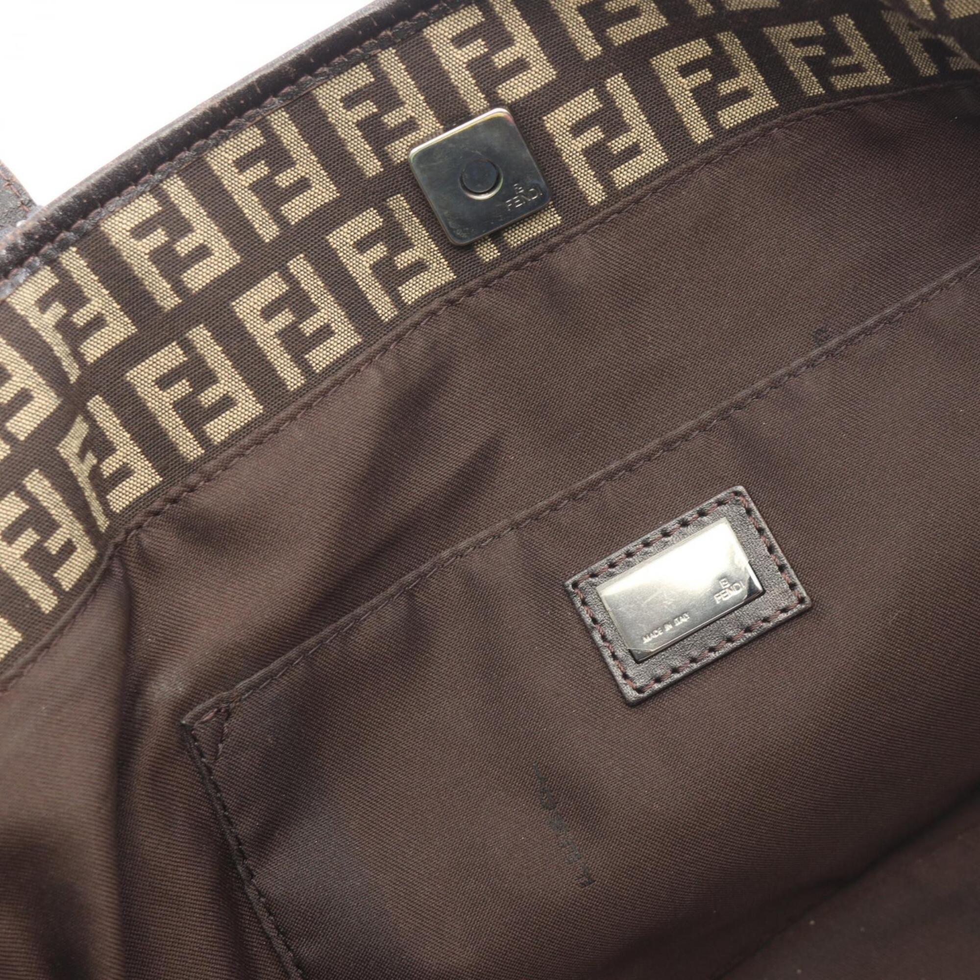 Fendi Beige Brown Canvas Leather Handbag Tote Bag (Pre-Owned)