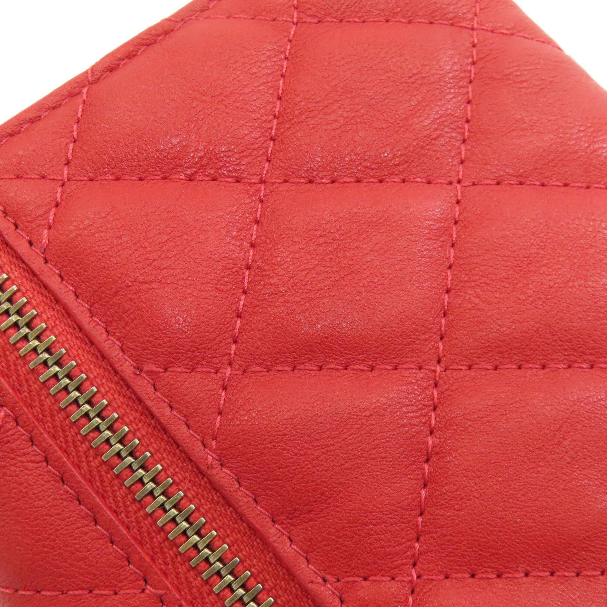 Chanel Red Color Leather Wallet (Bi-Fold) (Pre-Owned)
