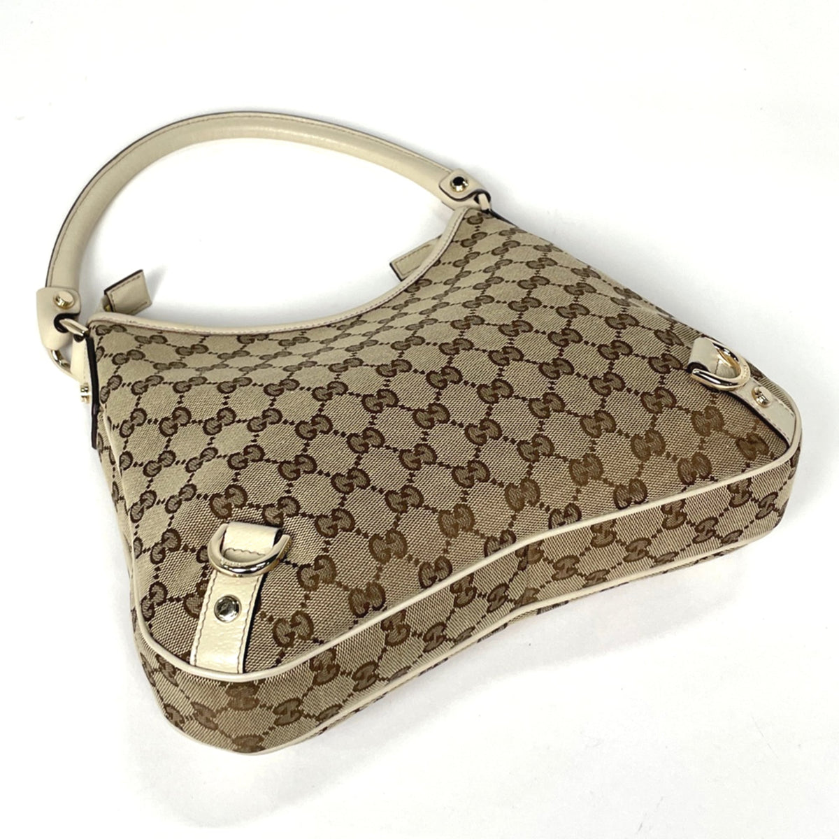 Gucci Abbey Beige Ivory Gg Canvas Leather Shoulder Bag (Pre-Owned)