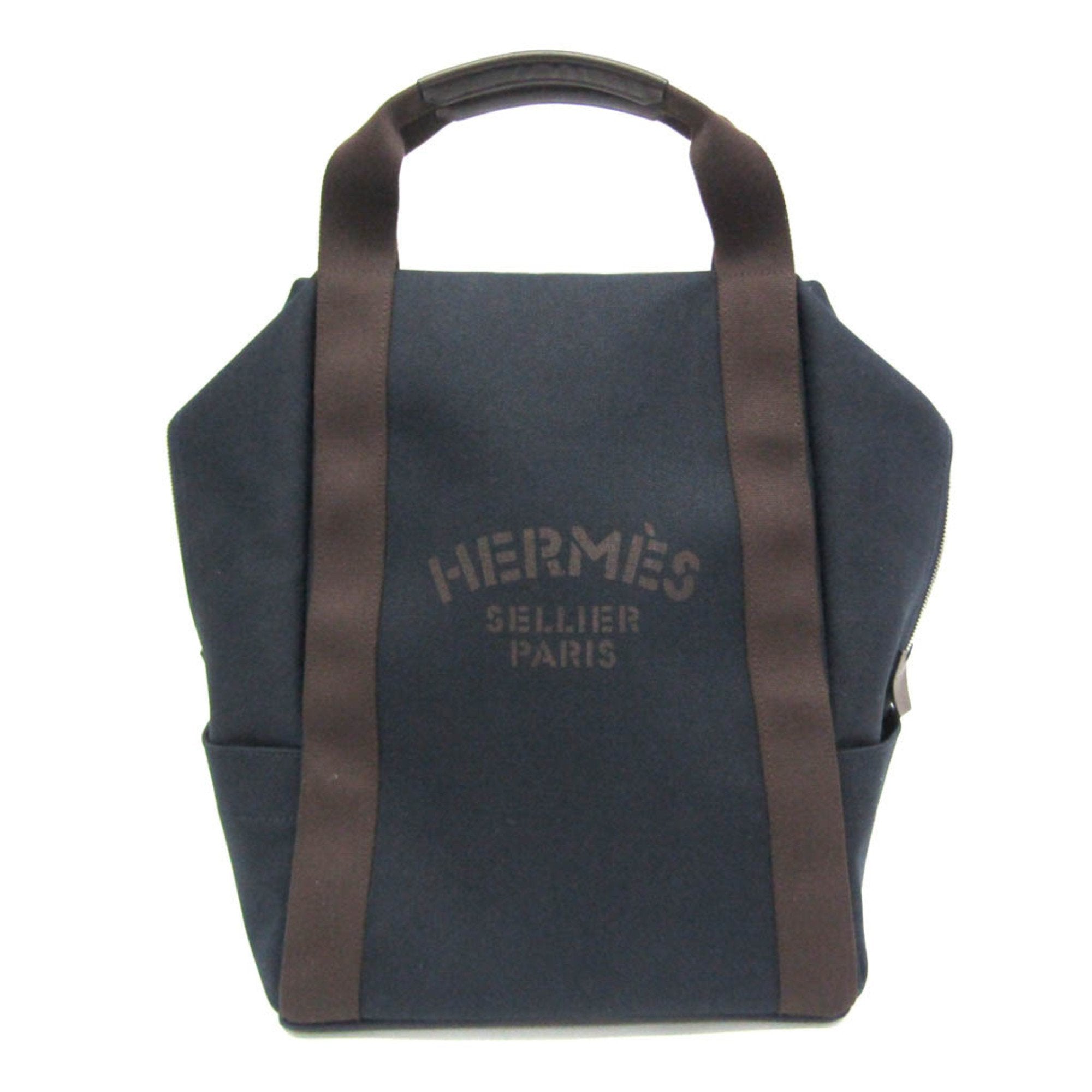 Hermes Navy Toile Chevron Leather Backpack (Pre-Owned)
