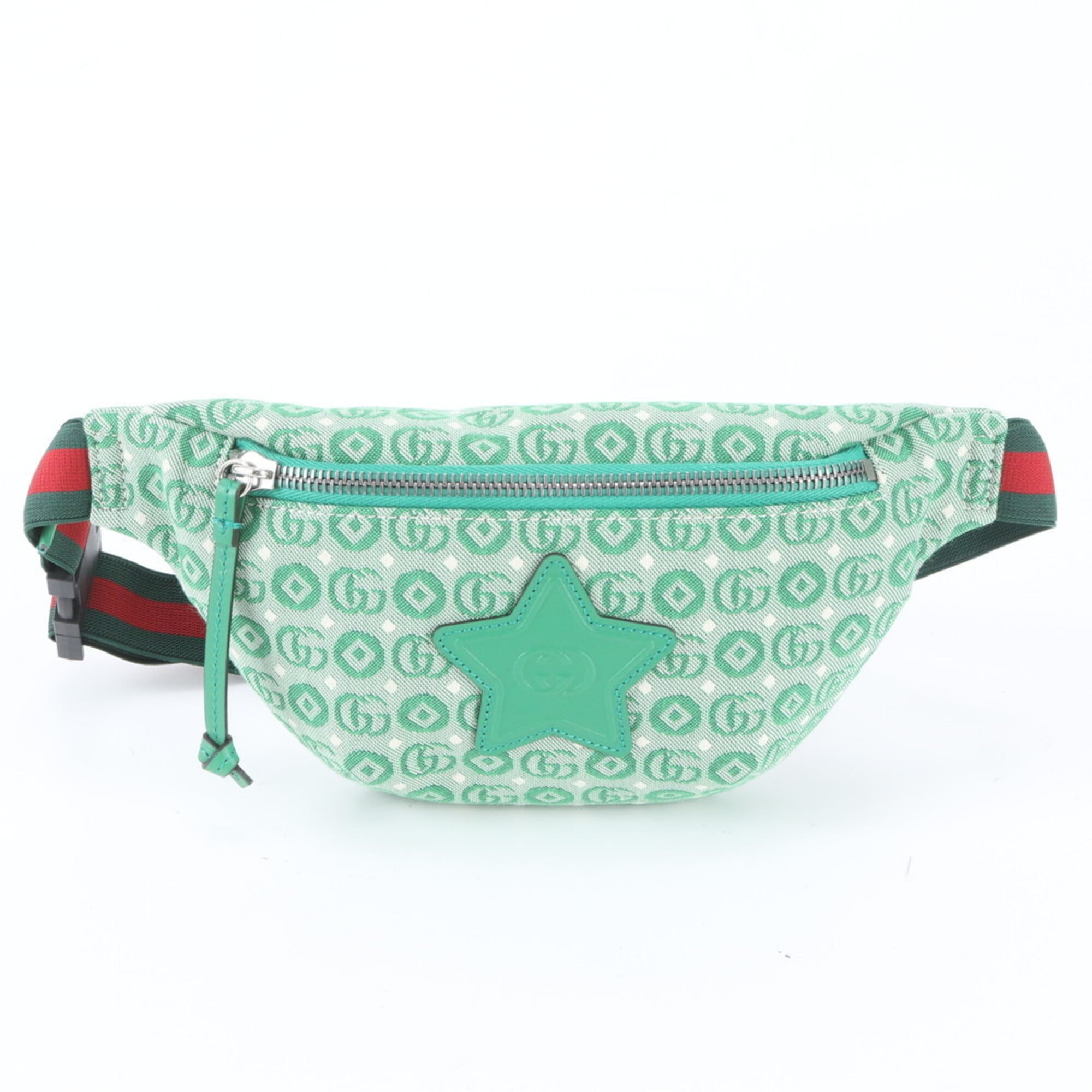Gucci Green Red Color White Leather Canvas Sling Bag (Pre-Owned)