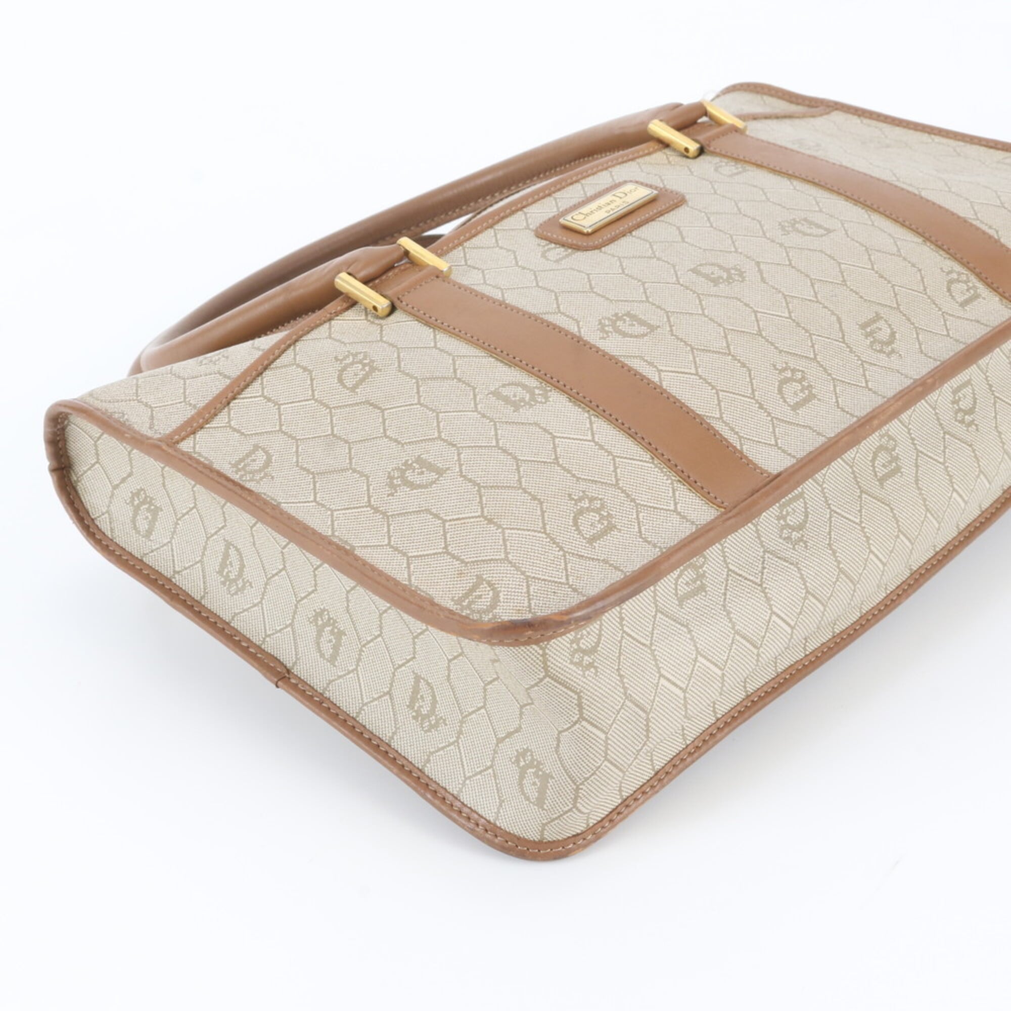Christian Dior Beige Leather Coated Canvas Handbag Tote Bag (Pre-Owned)